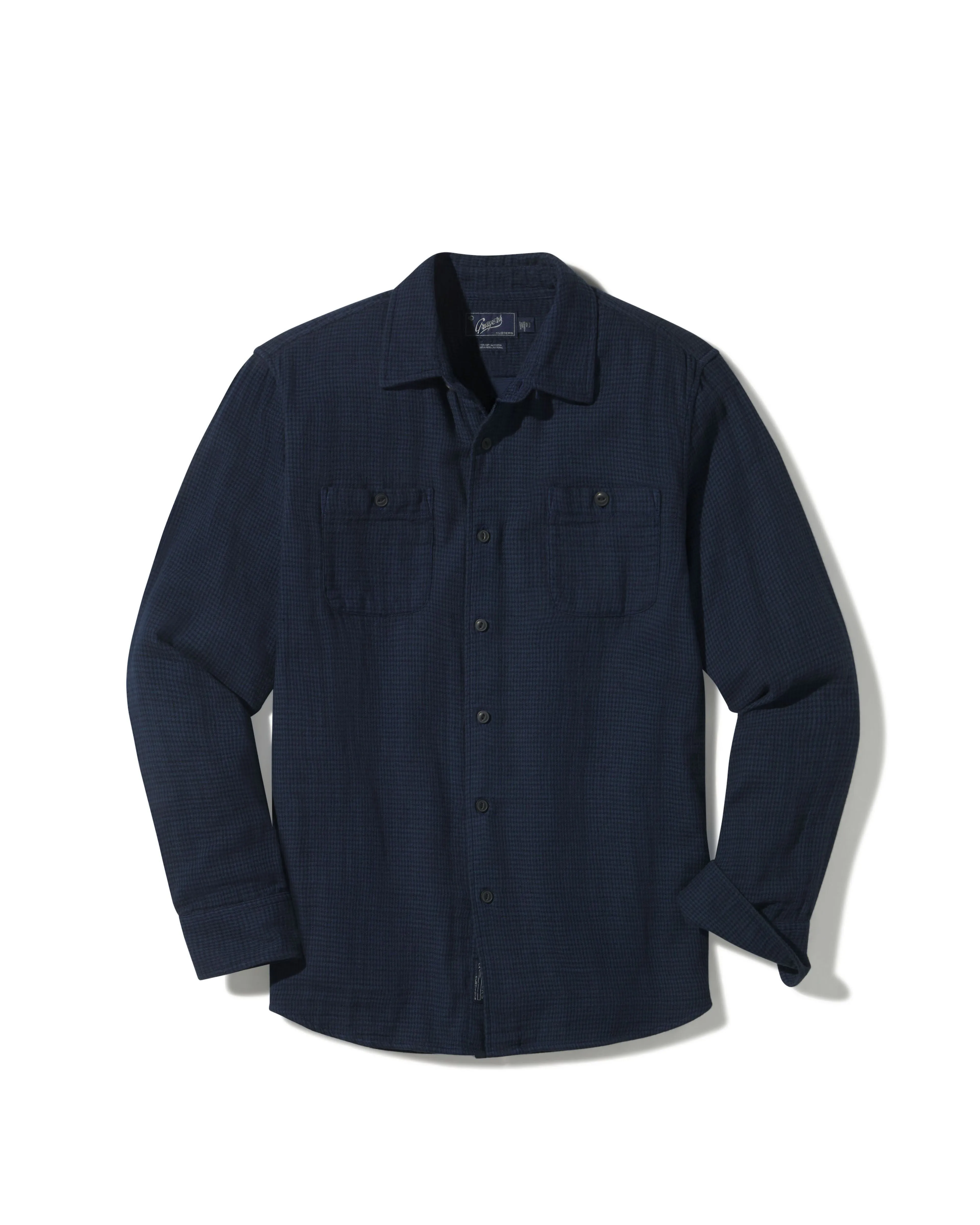 Houndstooth Double Cloth Workshirt - Sky Captain Navy sold by Grayers