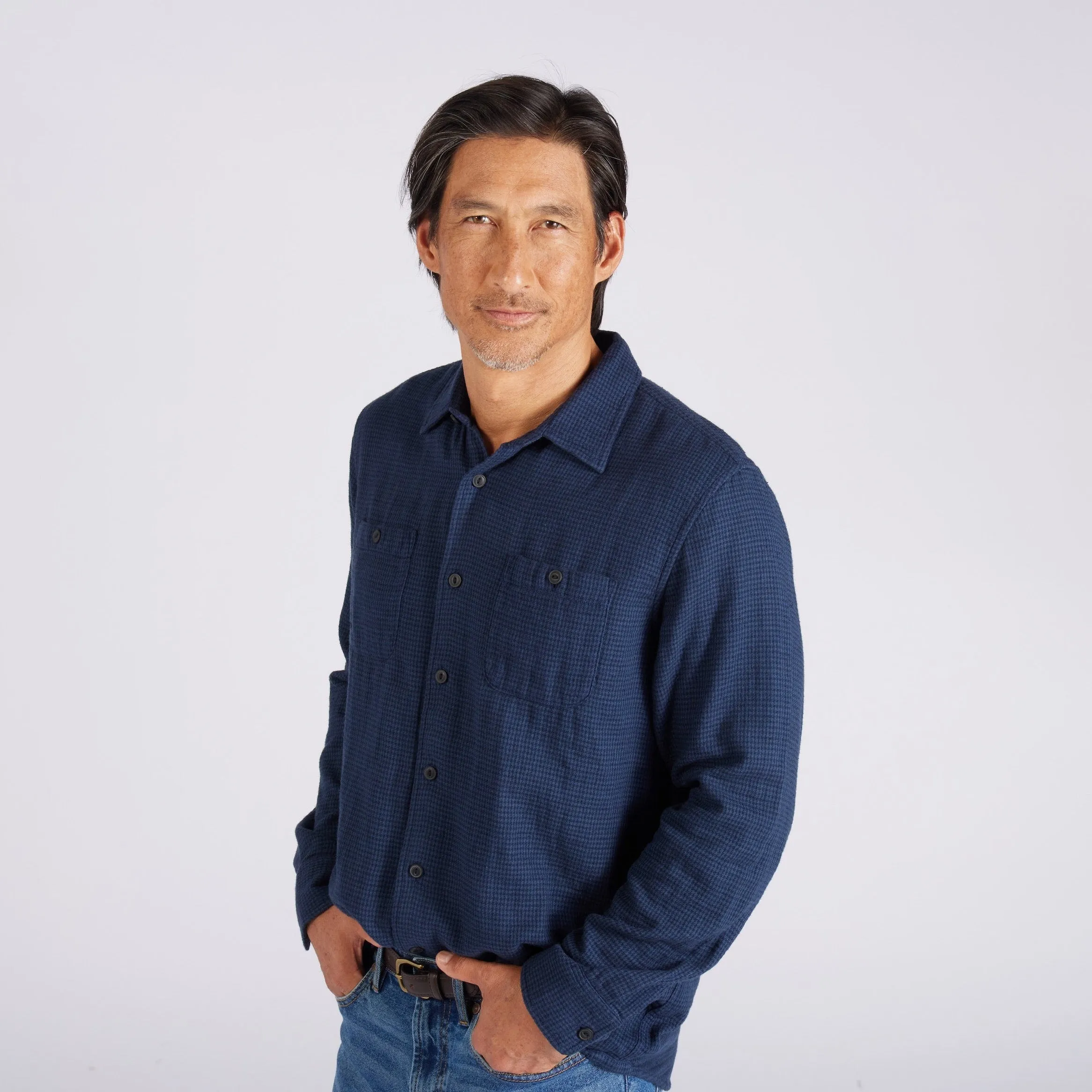 Houndstooth Double Cloth Workshirt - Sky Captain Navy sold by Grayers product image thumbnail 2