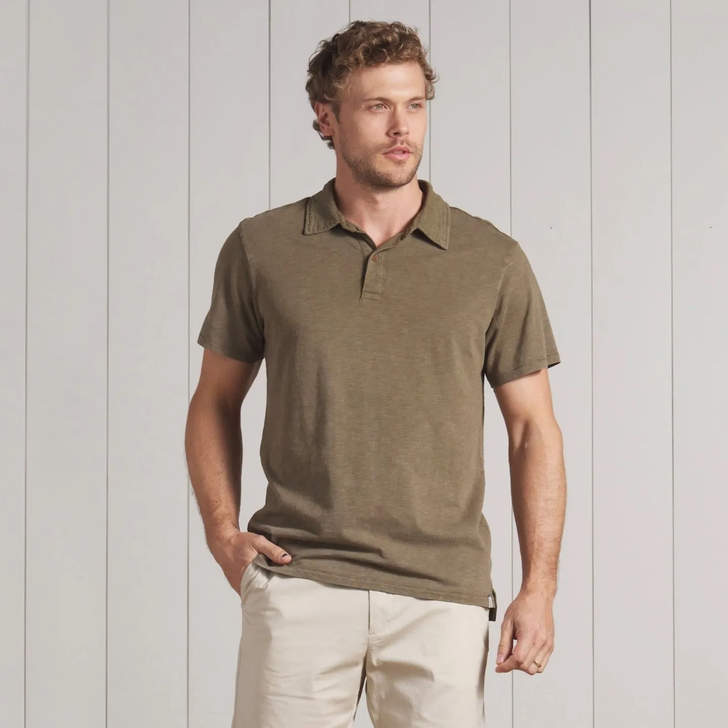 Sunwashed 2 Button Polo - Military Olive * sold by Grayers product image thumbnail 4
