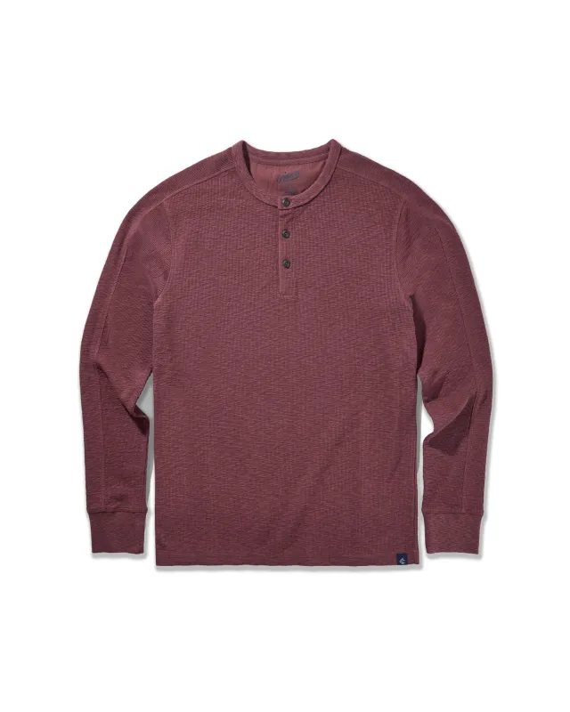 Clint Long Sleeve Waffle Henley - Root Beer sold by Grayers