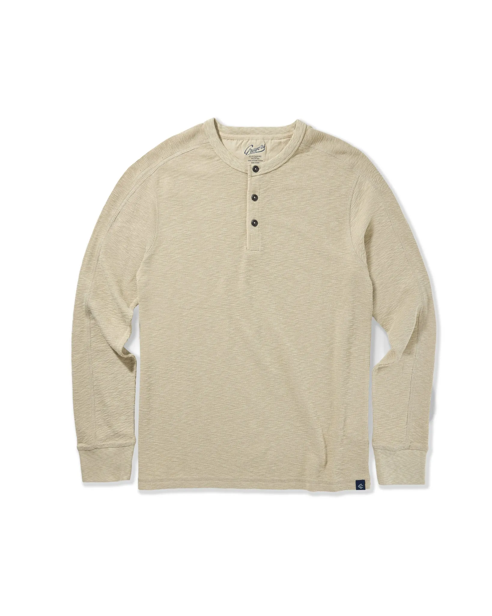 Clint Long Sleeve Waffle Henley - Dried Herb sold by Grayers