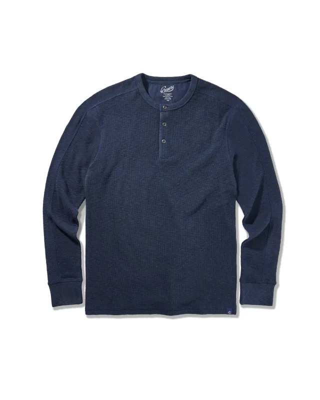 Clint Long Sleeve Waffle Henley - Dark Navy sold by Grayers