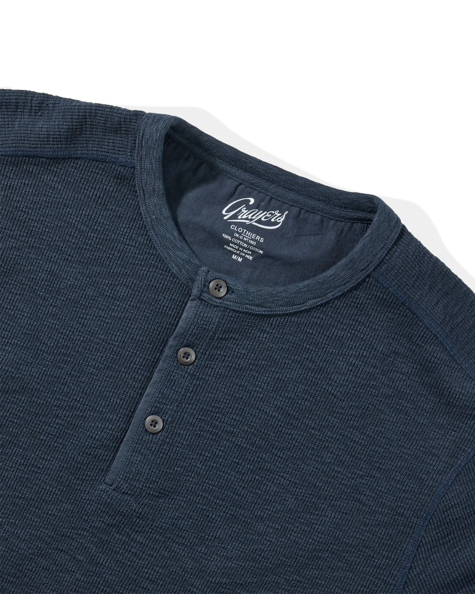 Clint Long Sleeve Waffle Henley - Dark Navy sold by Grayers product image thumbnail 2