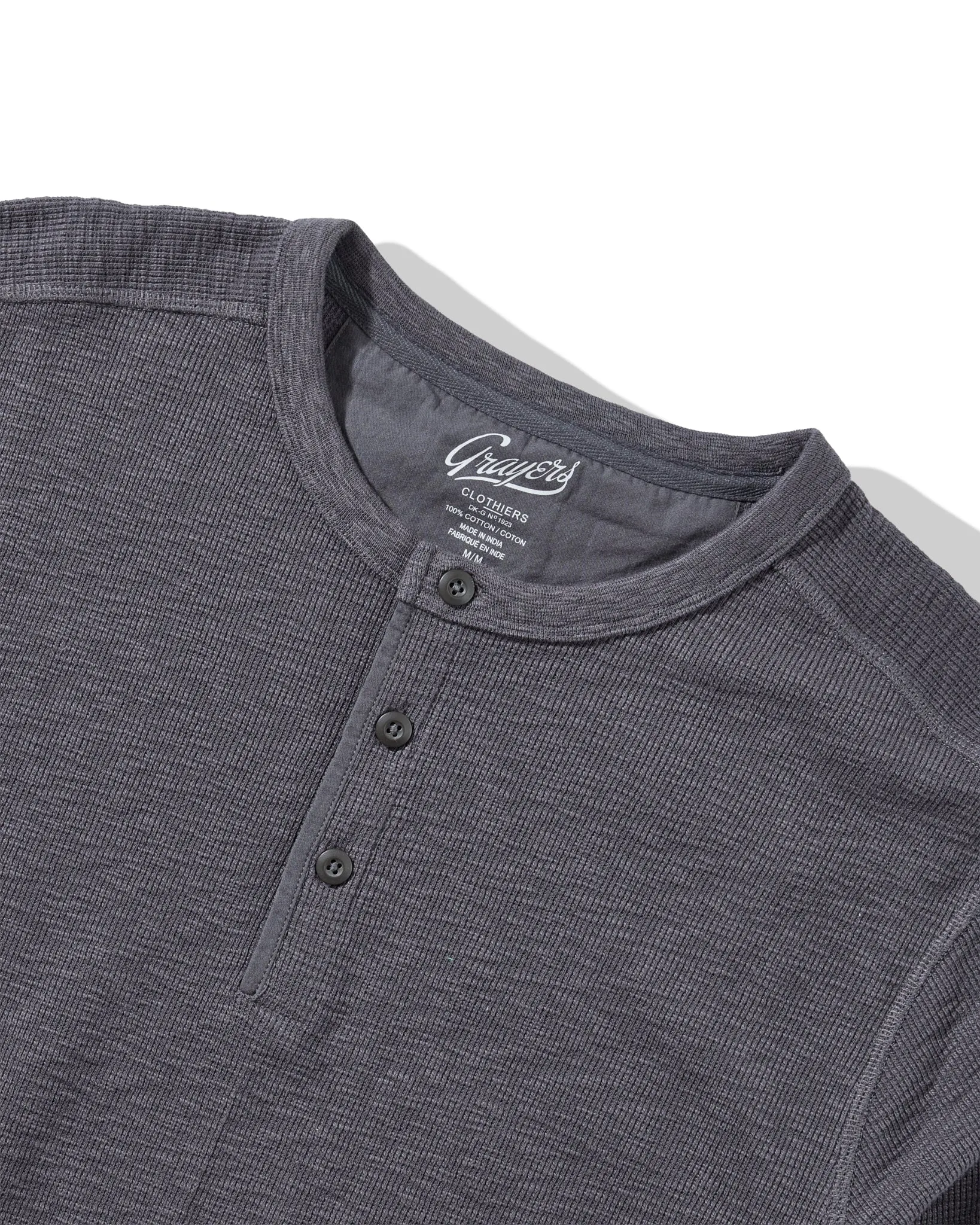Clint Long Sleeve Waffle Henley - Charcoal sold by Grayers product image thumbnail 2