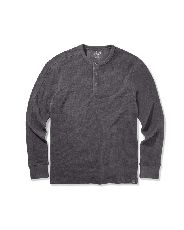Clint Long Sleeve Waffle Henley - Charcoal sold by Grayers
