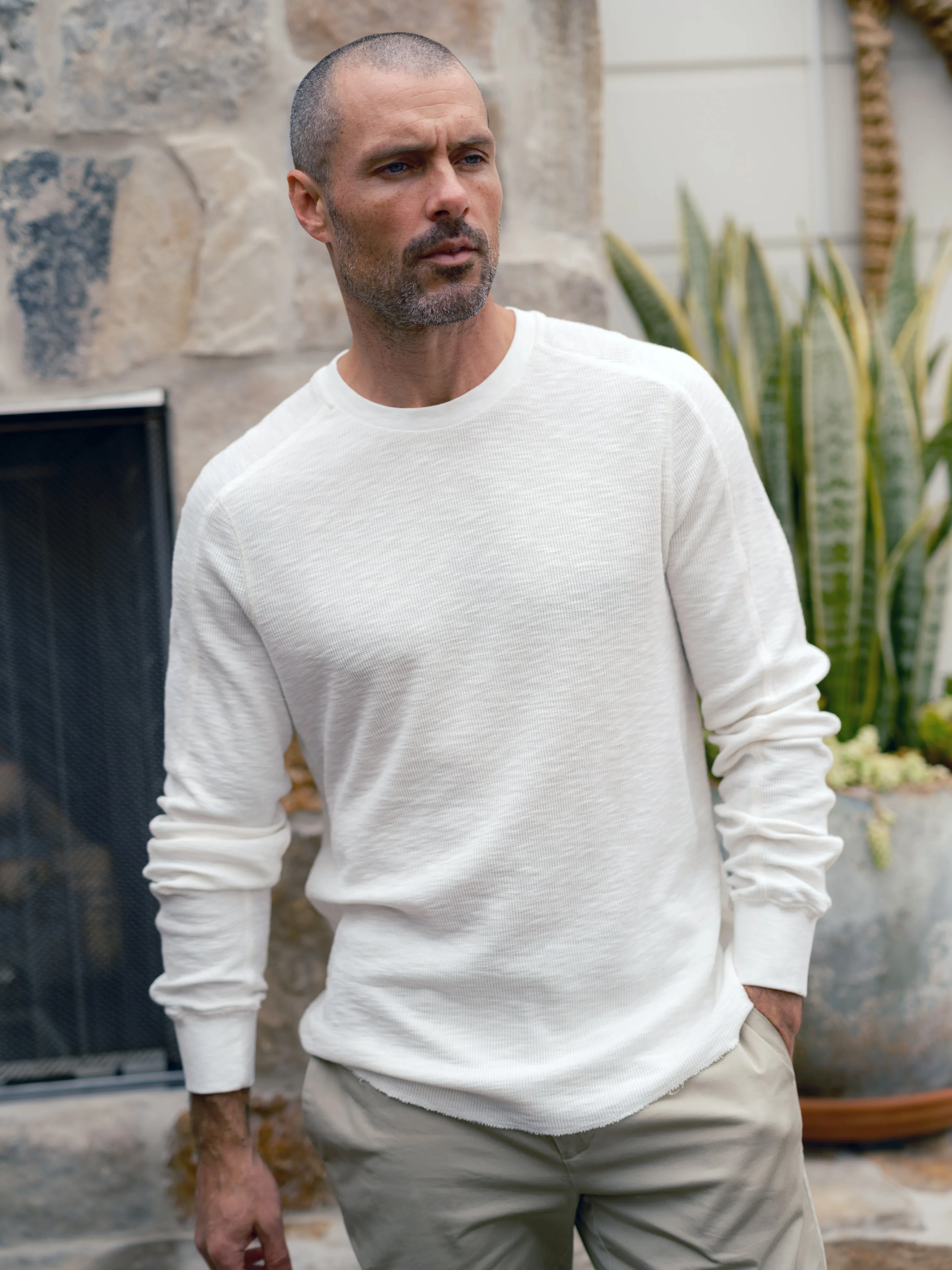 Clint Waffle Cotton Crew - Antique White sold by Grayers product image thumbnail 5