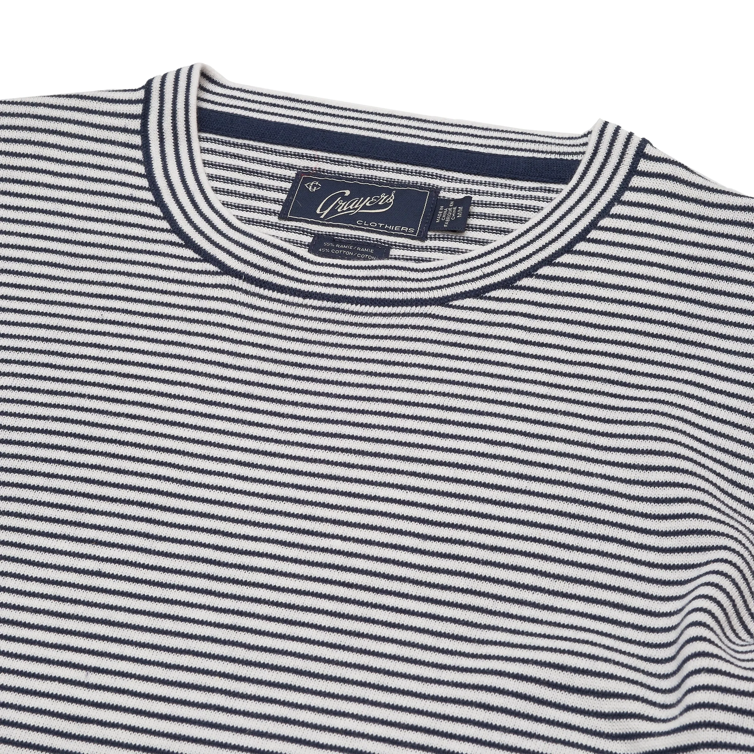 Peter Stripe Ramie Cotton Crew - Navy Cream Stripe sold by Grayers product image thumbnail 3