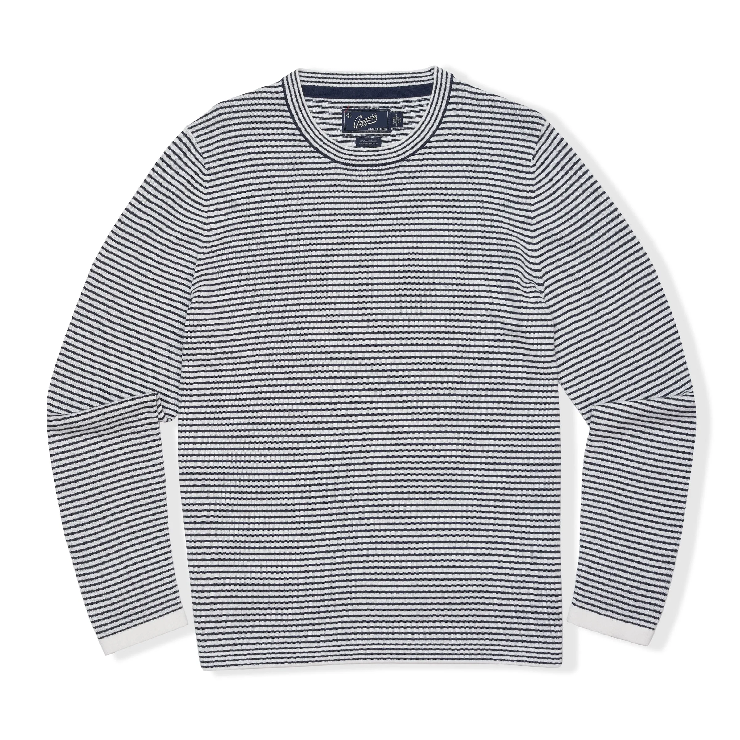 Peter Stripe Ramie Cotton Crew - Navy Cream Stripe sold by Grayers product image thumbnail 4