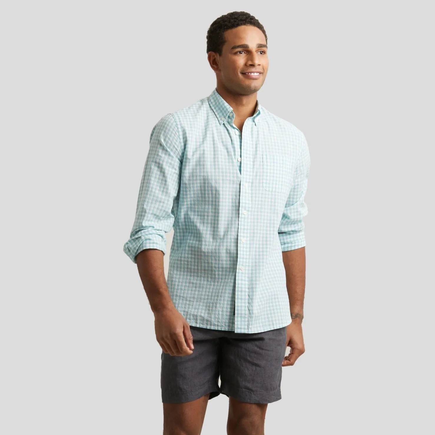 Grange Shadow Gingham Shirt- Seafoam * sold by Grayers product image thumbnail 4