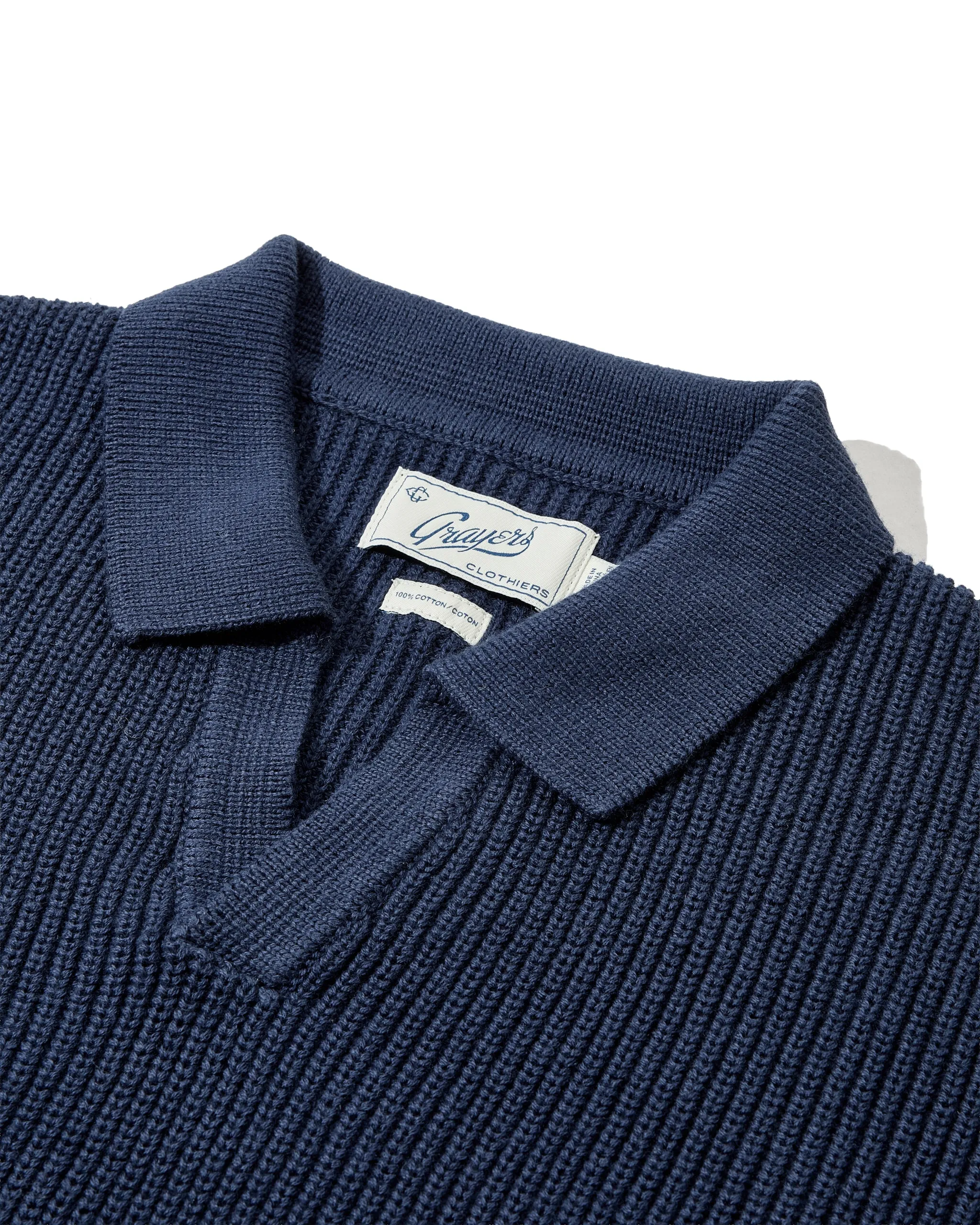 Shaker Stitch Cotton Polo Sweater - Navy sold by Grayers product image thumbnail 2