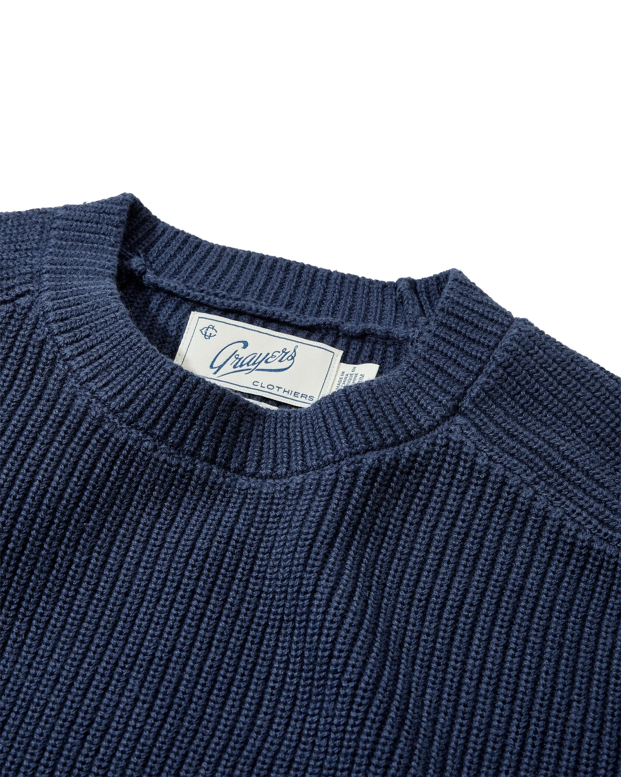 Shaker Stitch Cotton Crewneck Sweater - Navy sold by Grayers product image thumbnail 2
