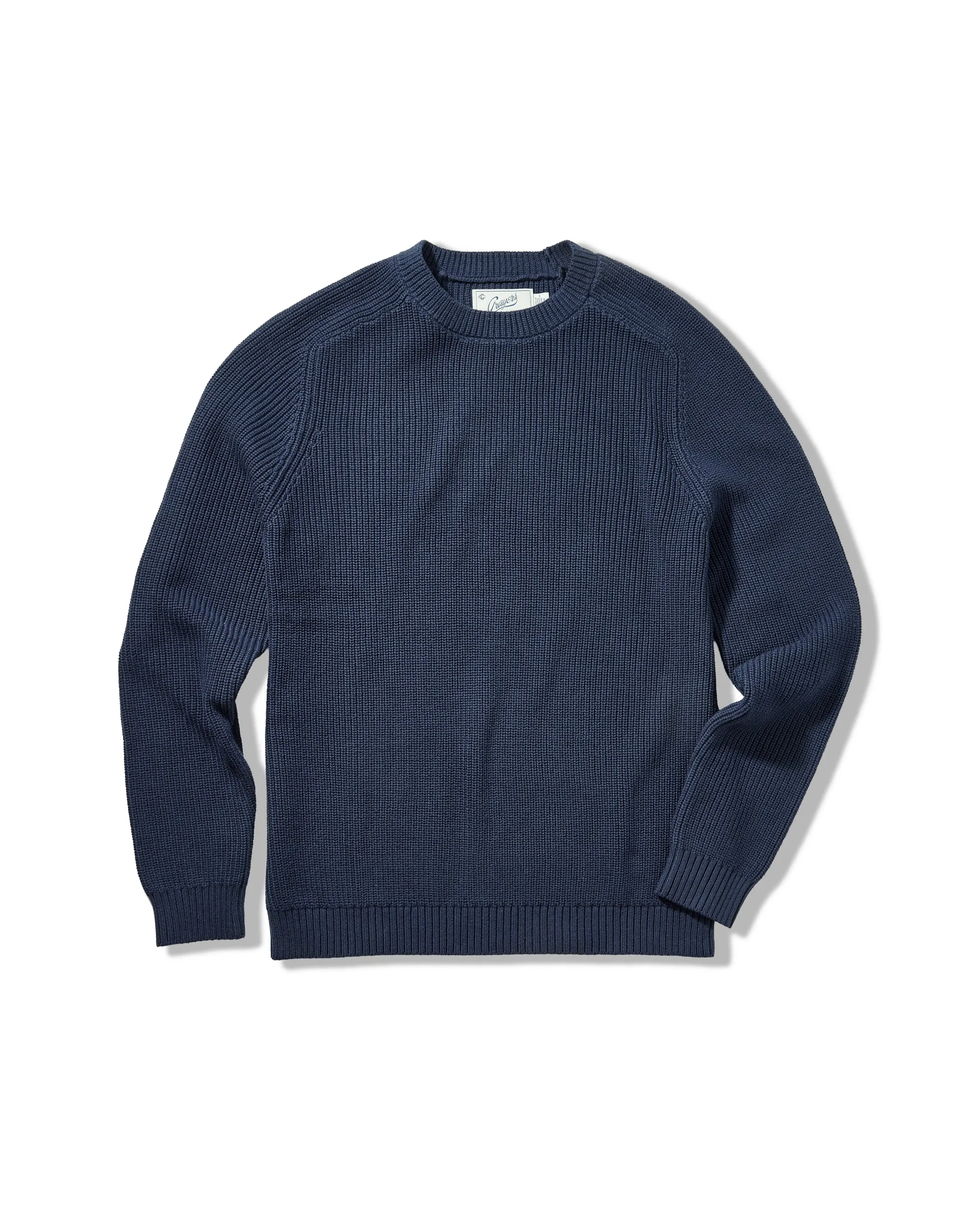 Shaker Stitch Cotton Crewneck Sweater - Navy sold by Grayers