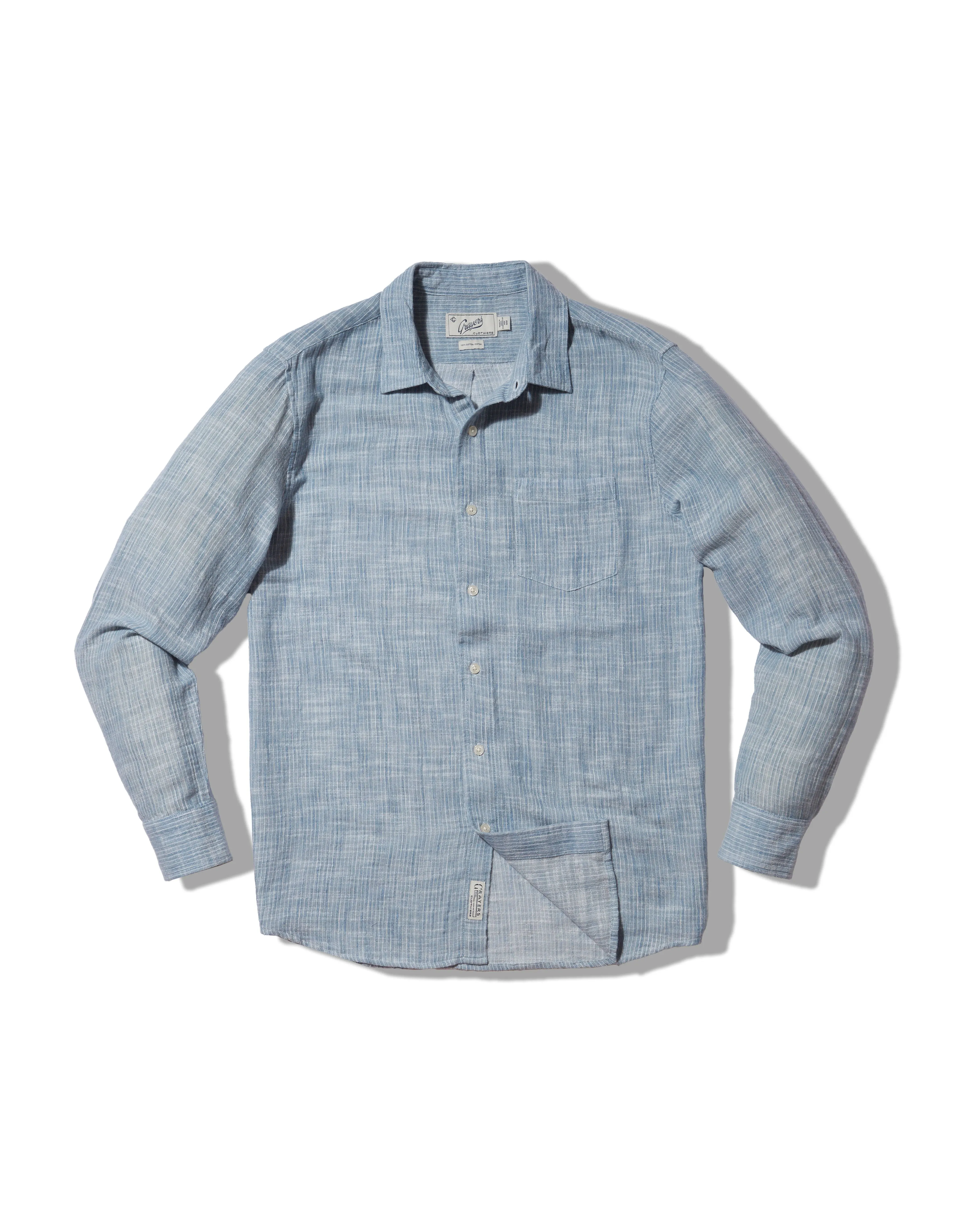 Madras Cottage Loom Chambray Shirt - Blue Chambray Stripe sold by Grayers