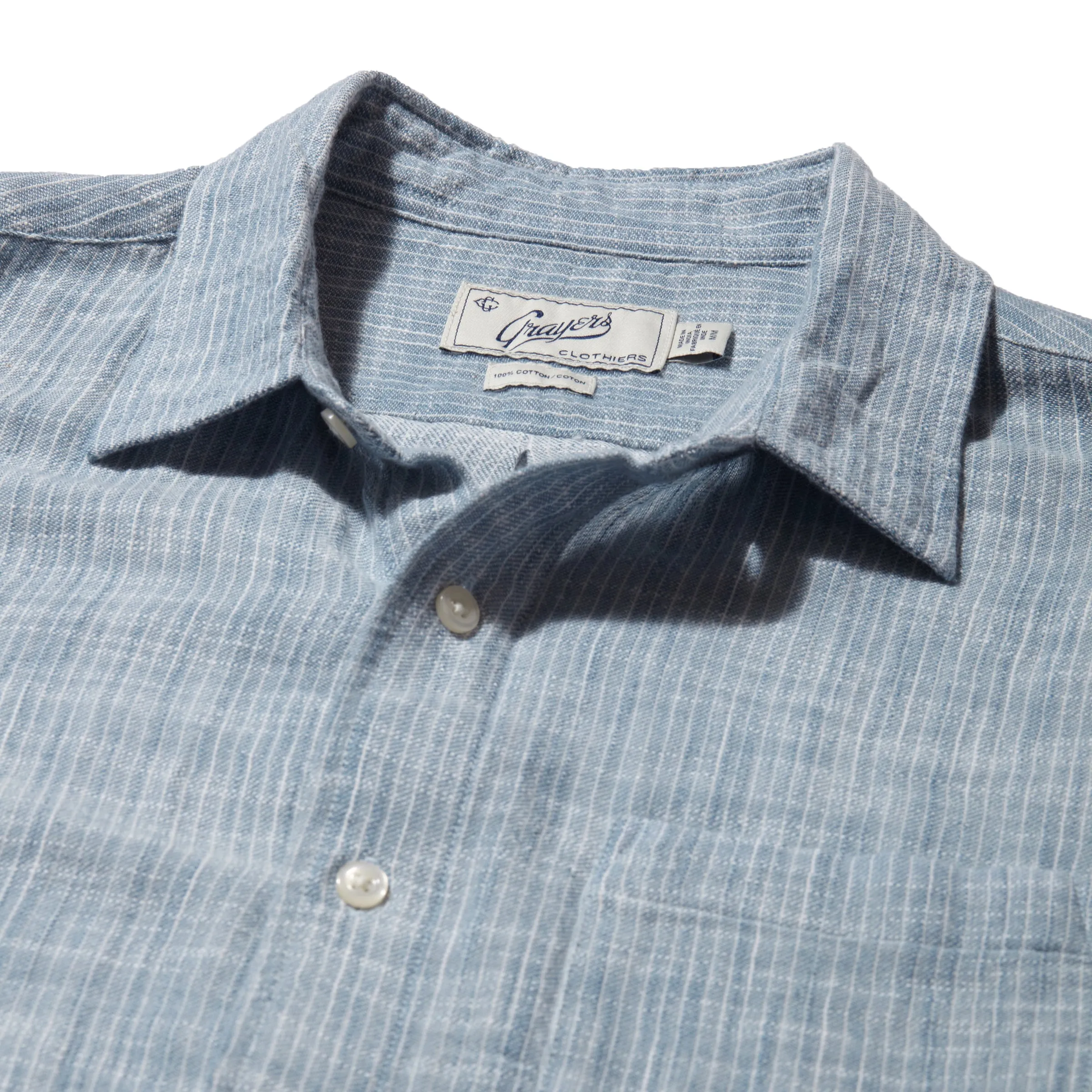 Madras Cottage Loom Chambray Shirt - Blue Chambray Stripe sold by Grayers product image thumbnail 3