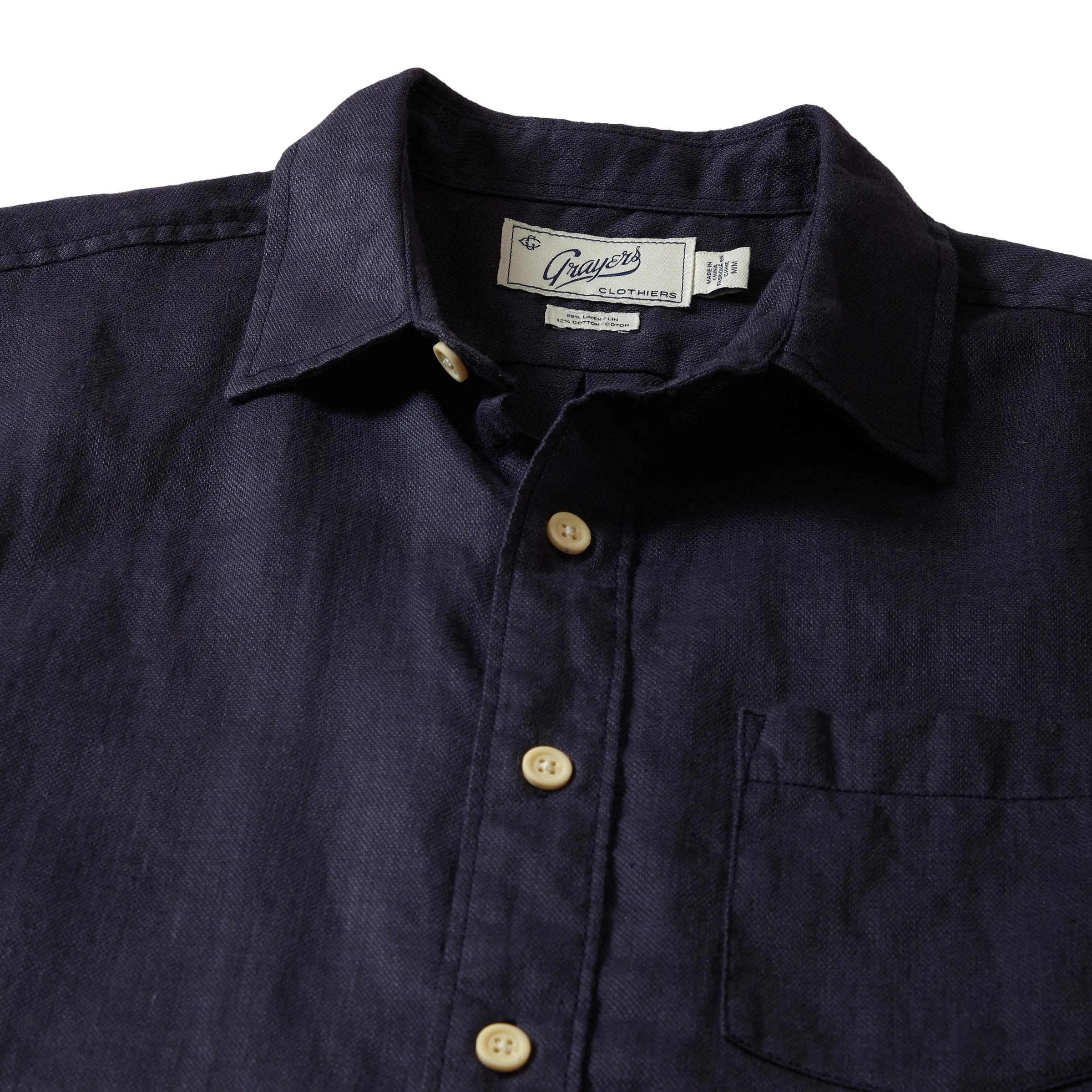 Amalfi Textured Hemp Linen Cotton Short Sleeve Shirt - Blue Steel sold by Grayers product image thumbnail 4