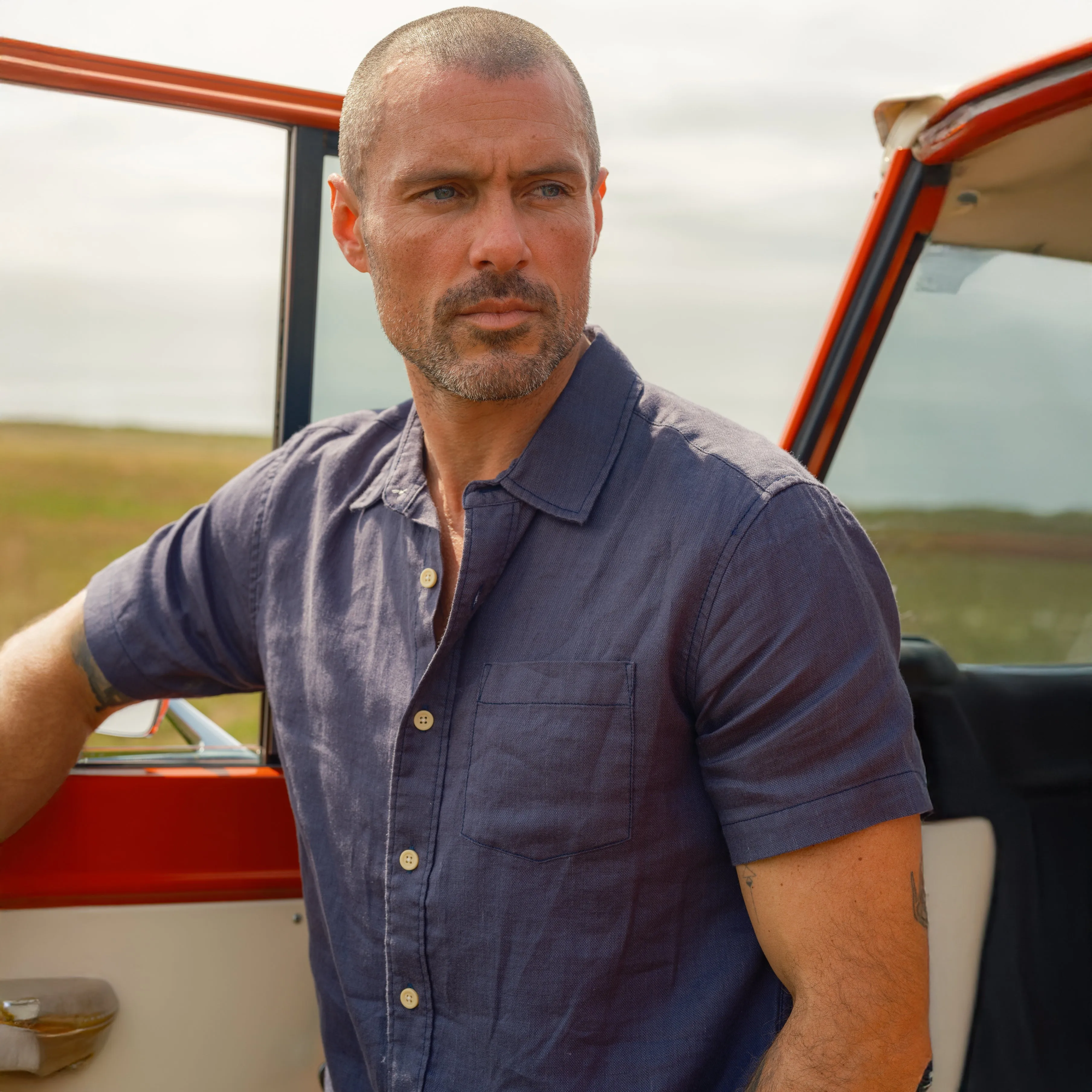 Amalfi Textured Hemp Linen Cotton Short Sleeve Shirt - Blue Steel sold by Grayers product image thumbnail 2