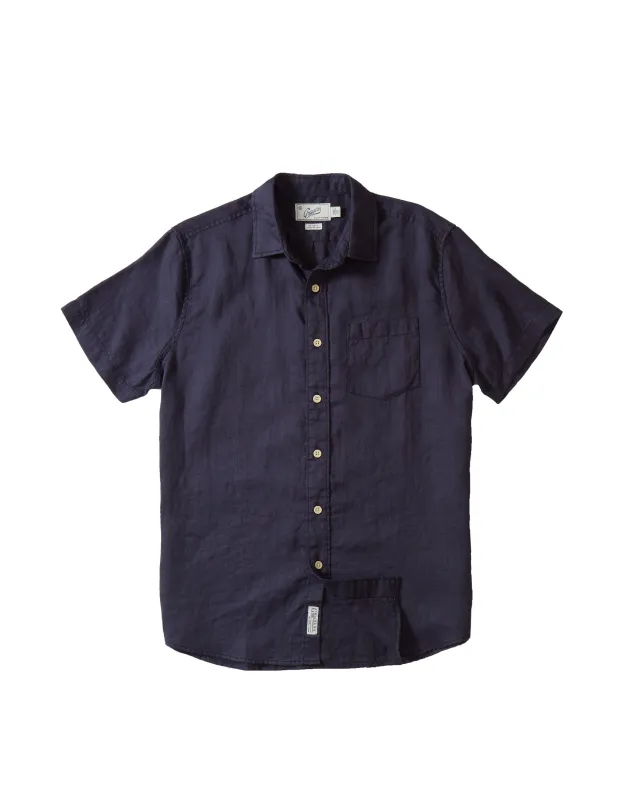 Amalfi Textured Hemp Linen Cotton Short Sleeve Shirt - Blue Steel sold by Grayers
