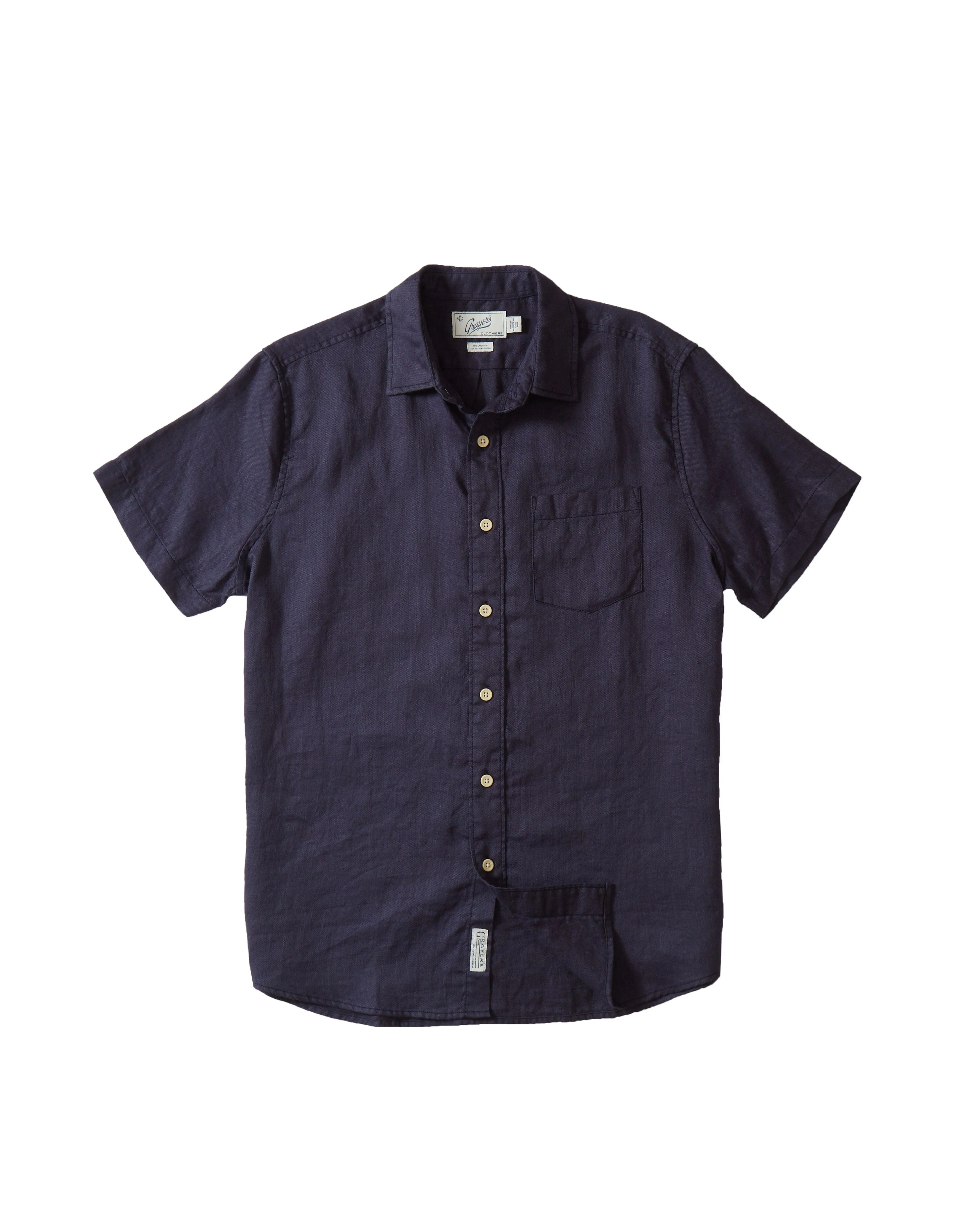 Amalfi Textured Hemp Linen Cotton Short Sleeve Shirt - Blue Steel sold by Grayers