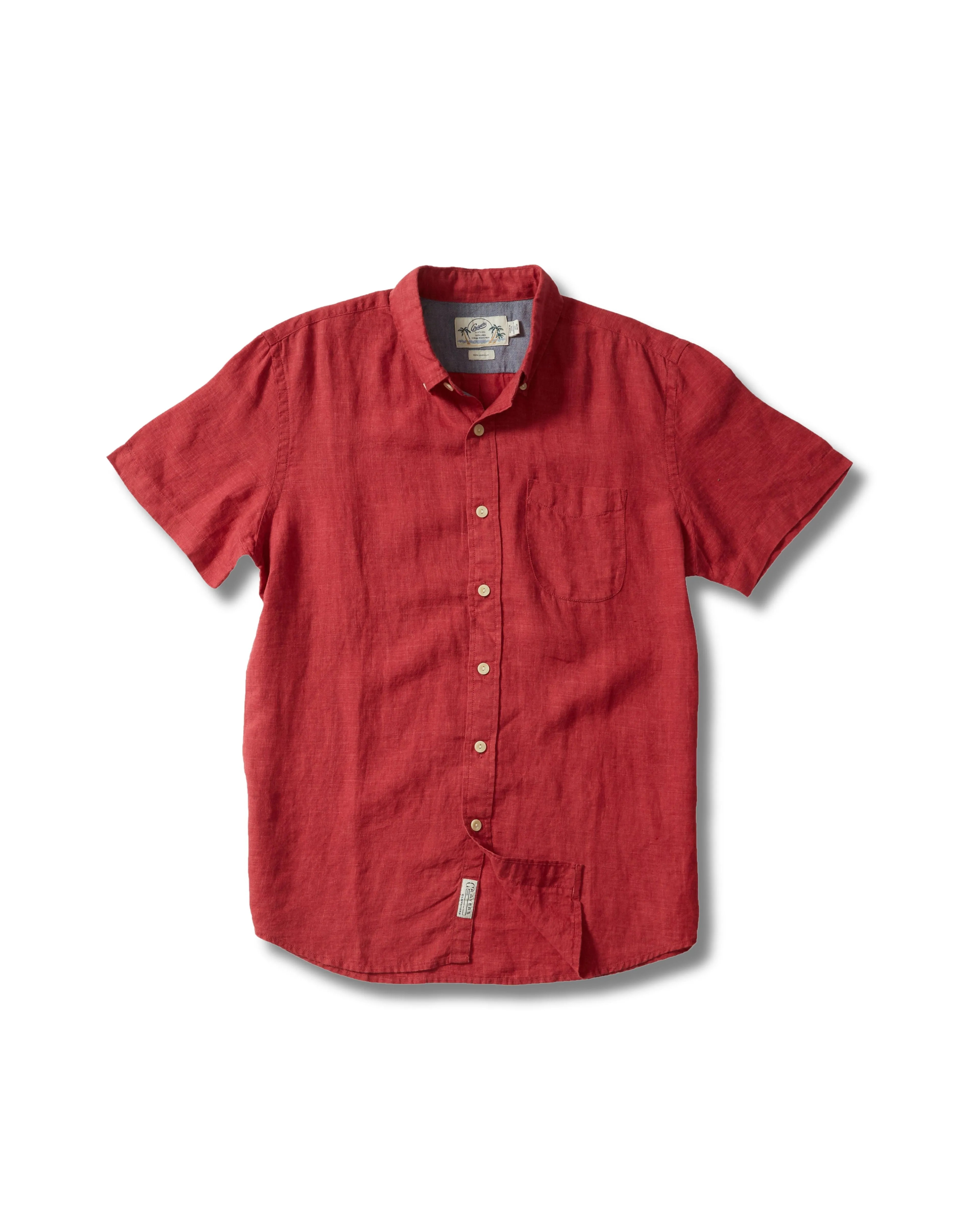 Paloma Sun Washed Linen Short Sleeve Shirt - Red * sold by Grayers