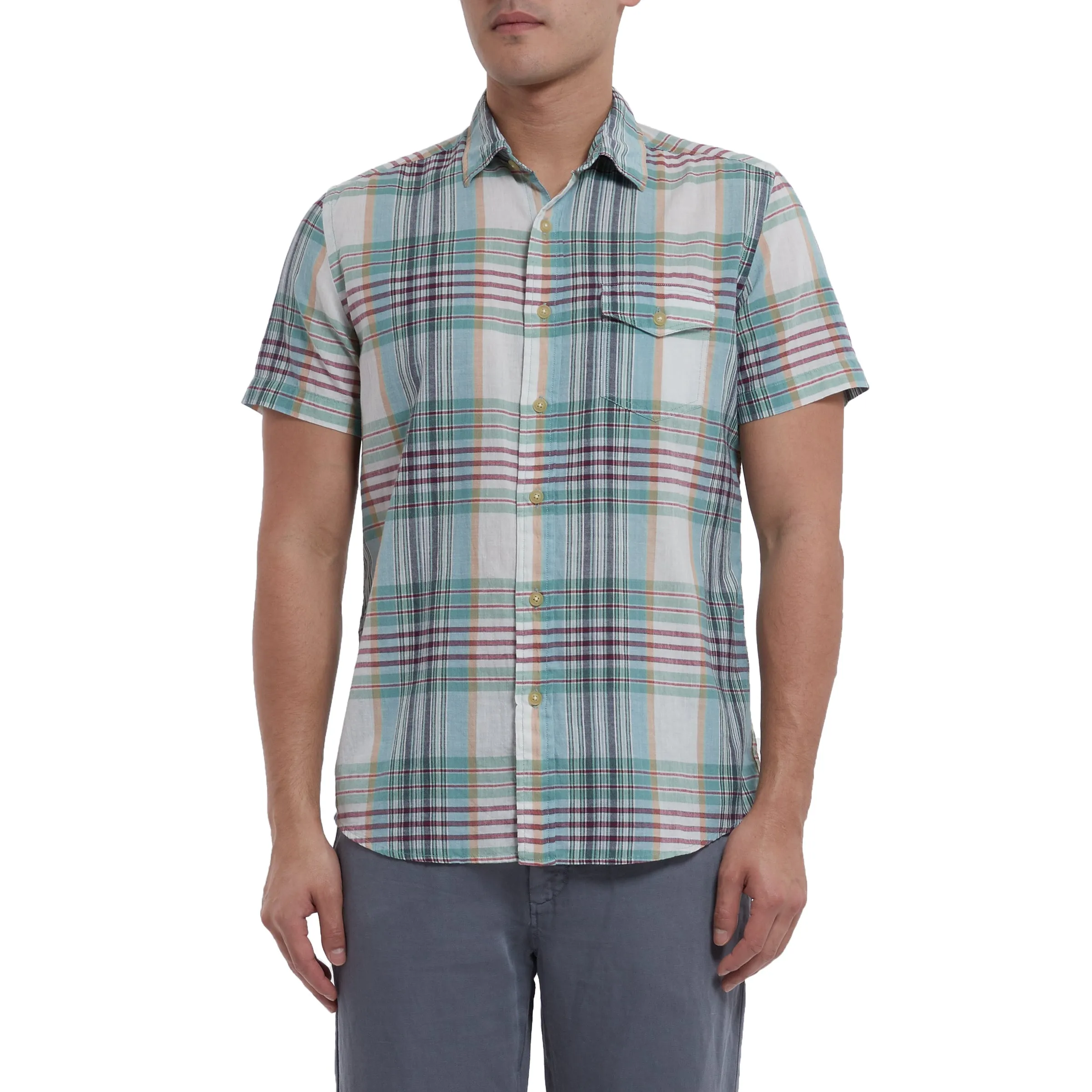 Livingstone's Classic Madras Plaid Short Sleeve Shirt - Lunar Rock Blue Tan * sold by Grayers product image thumbnail 4