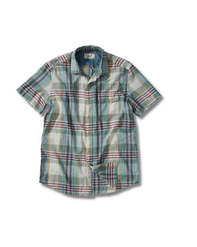 Livingstone's Classic Madras Plaid Short Sleeve Shirt - Lunar Rock Blue Tan * sold by Grayers