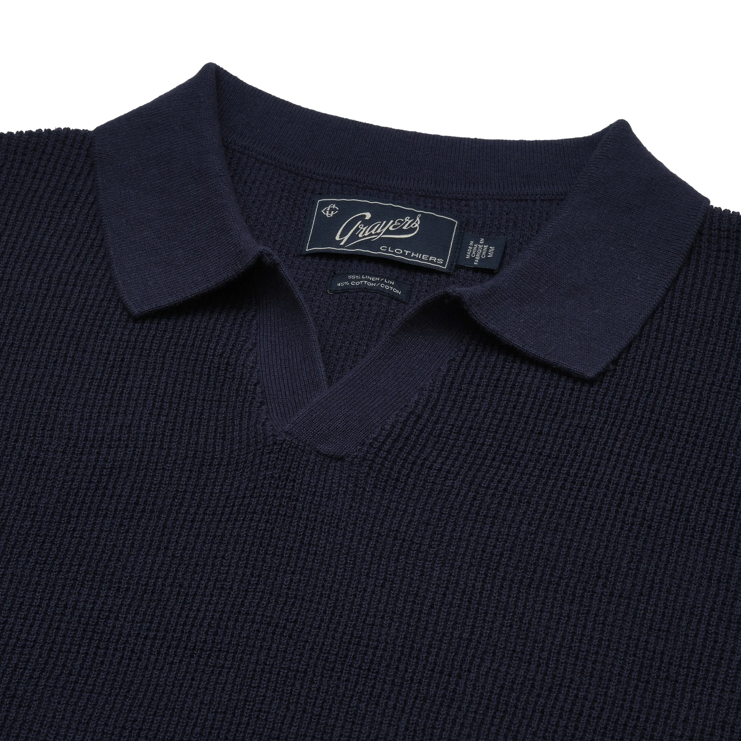 Jono Texture Stitch Johnny Collar Sweater Polo - Dark Navy sold by Grayers product image thumbnail 2