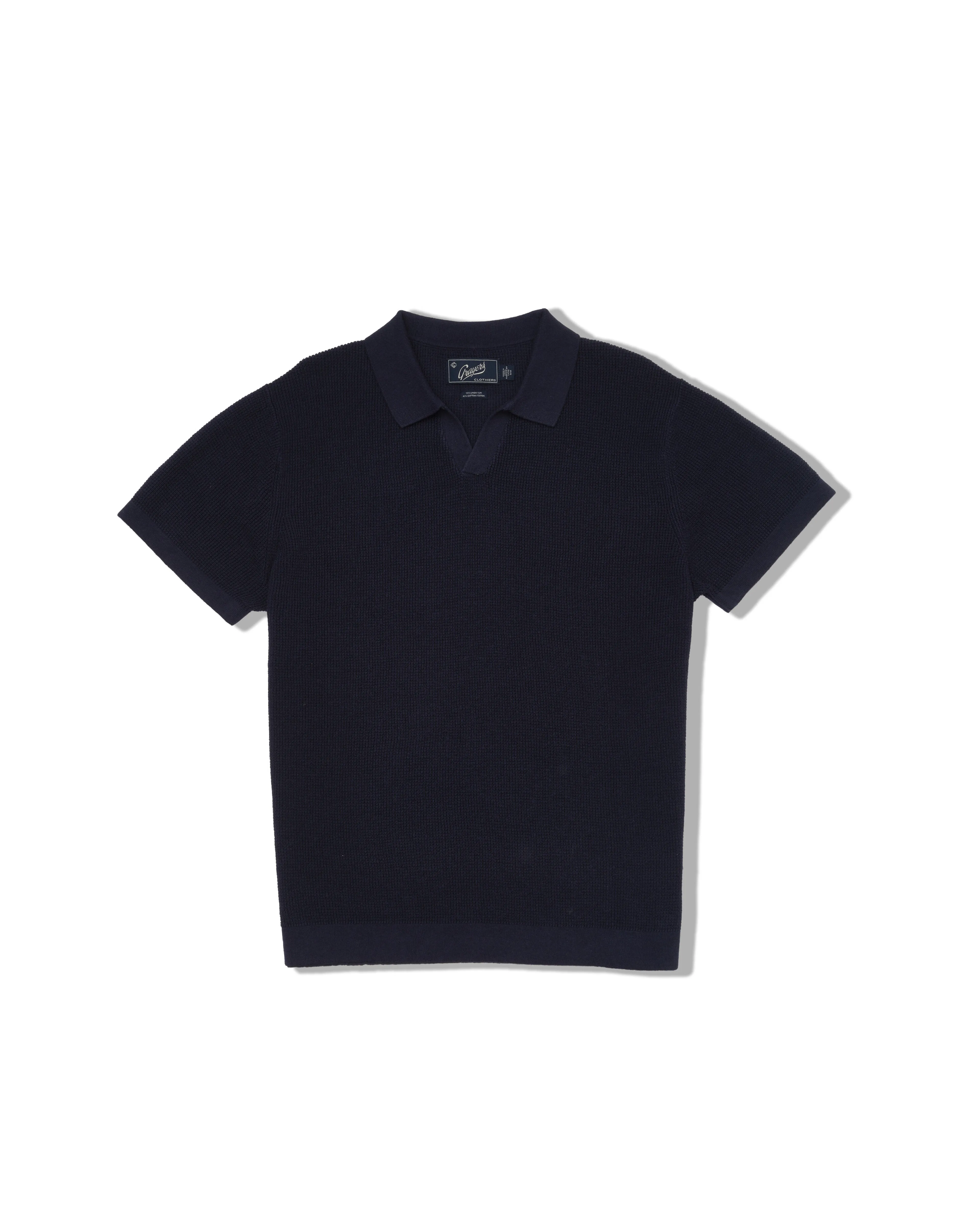 Jono Texture Stitch Johnny Collar Sweater Polo - Dark Navy sold by Grayers