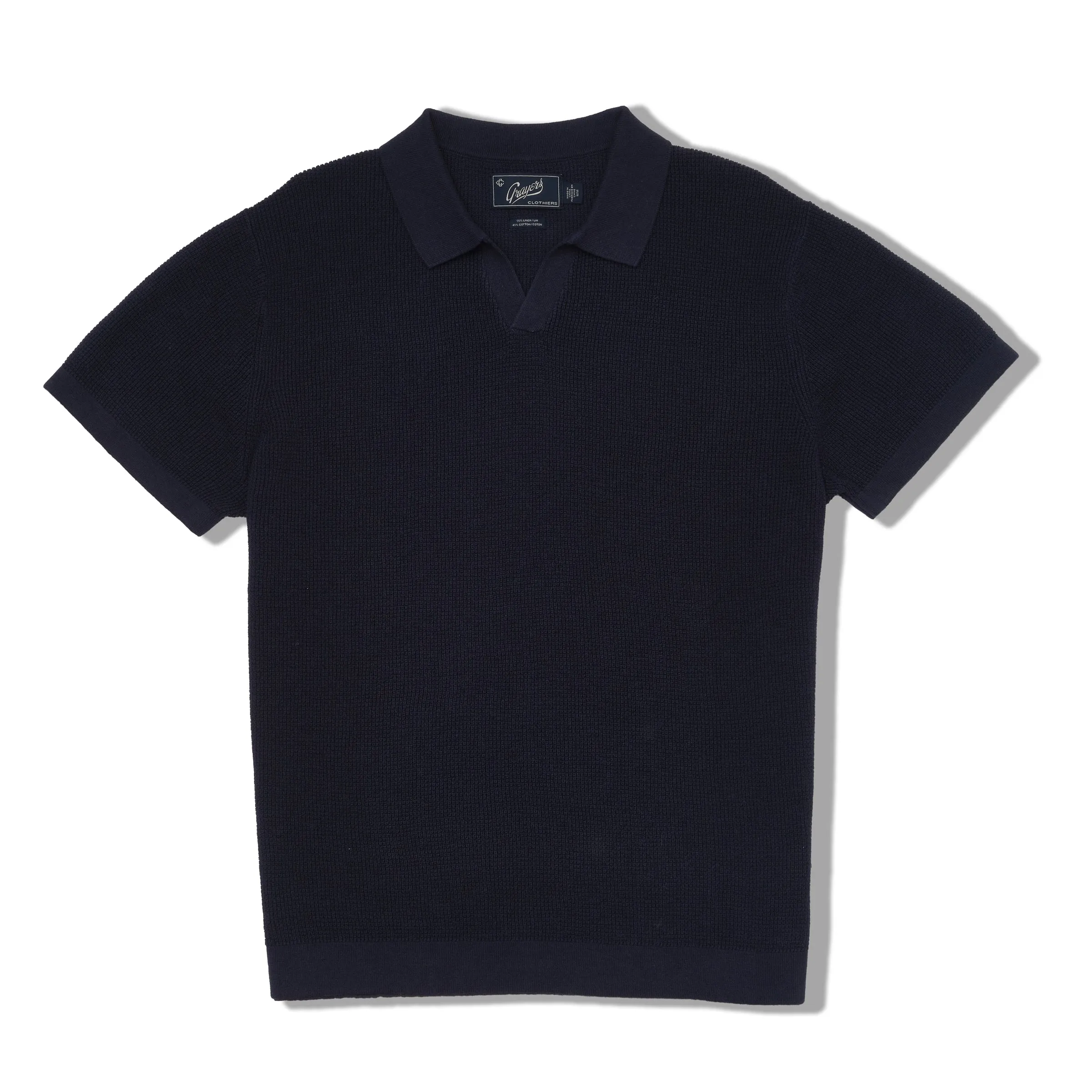 Jono Texture Stitch Johnny Collar Sweater Polo - Dark Navy sold by Grayers product image thumbnail 3