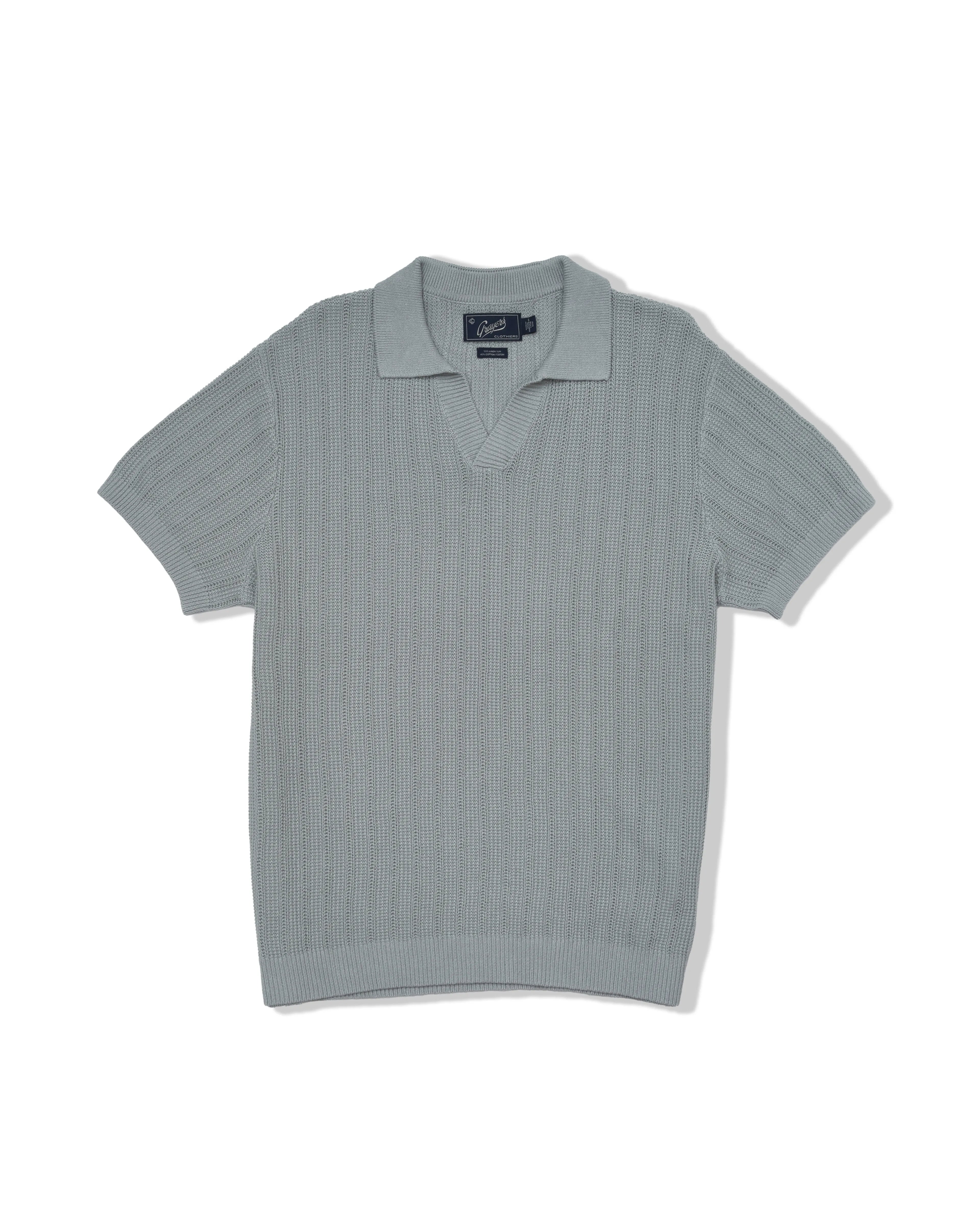 Boca Cotton Linen Johnny Collar Polo - Seafoam sold by Grayers