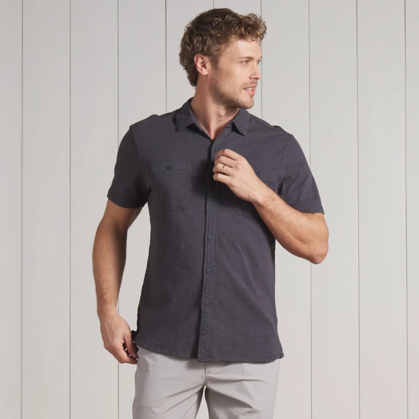 Flex Everyday Knit Short Sleeve Shirt - Washed Navy sold by Grayers product image thumbnail 2