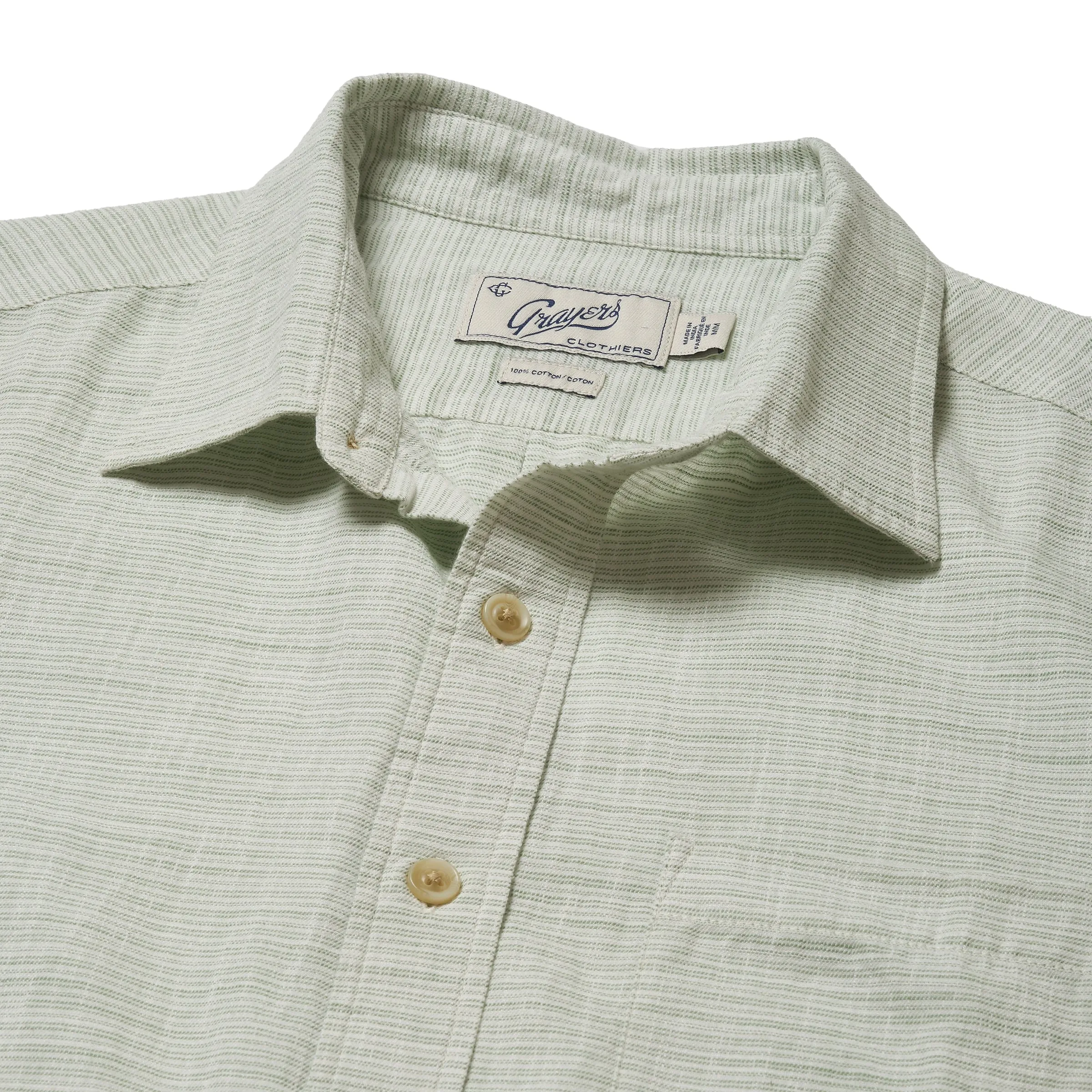 Light Weight Power Loom Short Sleeve Shirt - Green Stripe sold by Grayers product image thumbnail 2