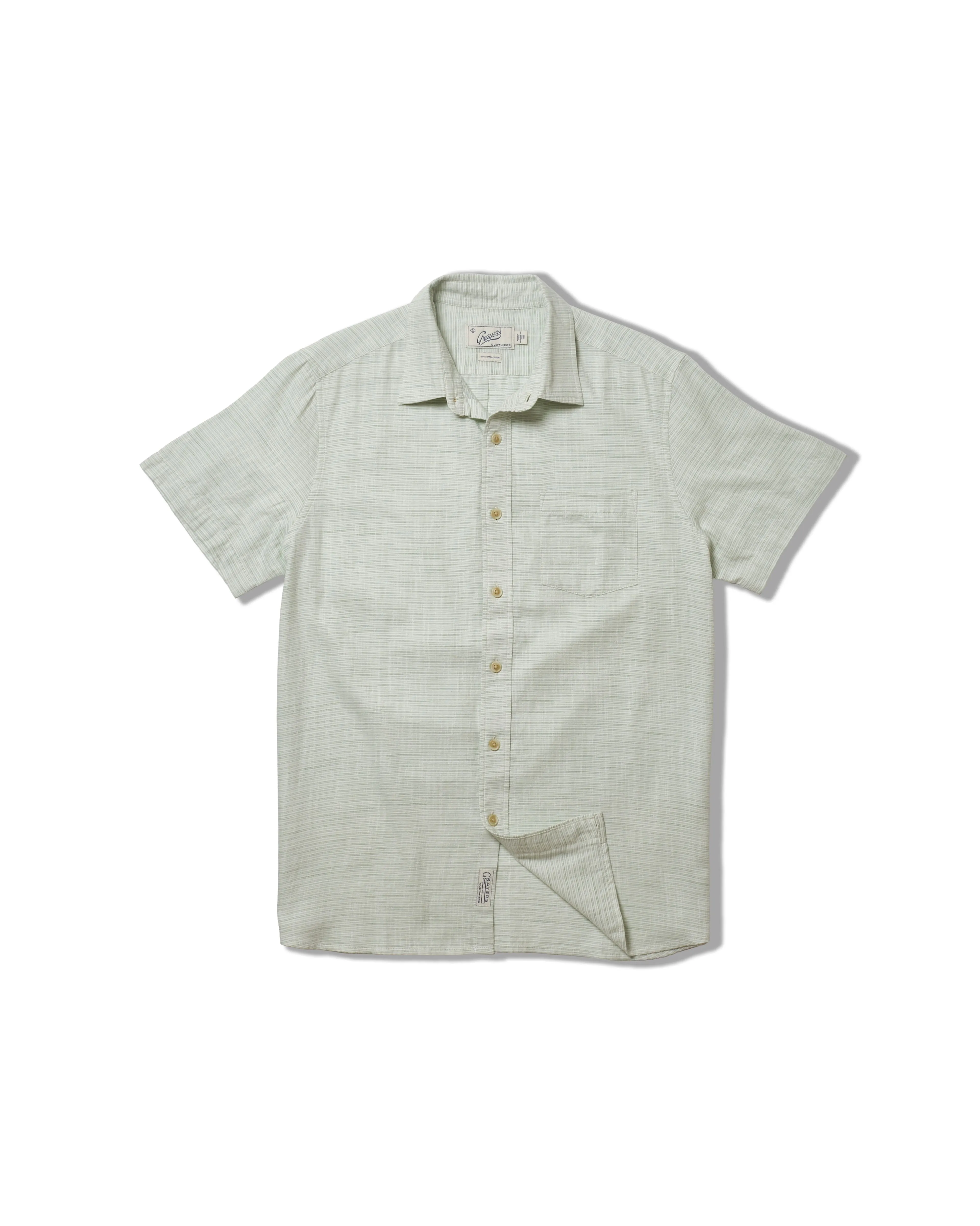 Light Weight Power Loom Short Sleeve Shirt - Green Stripe sold by Grayers