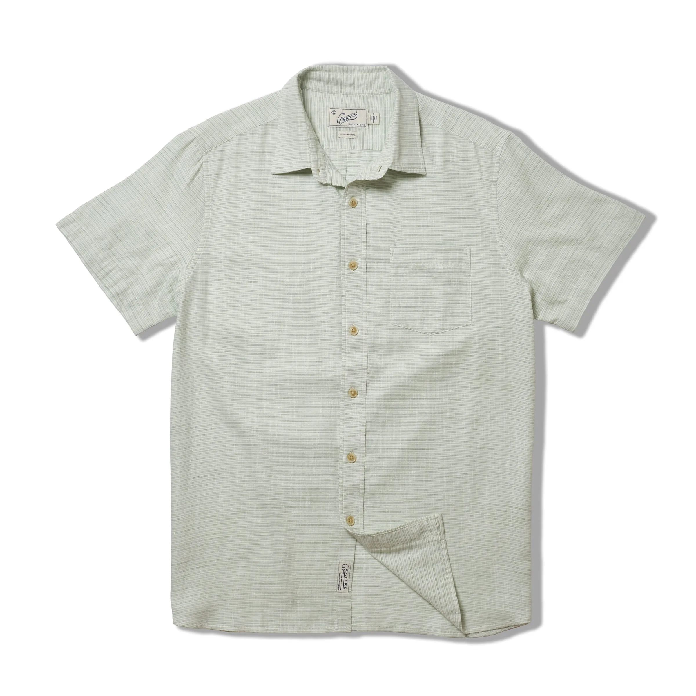 Light Weight Power Loom Short Sleeve Shirt - Green Stripe sold by Grayers product image thumbnail 3