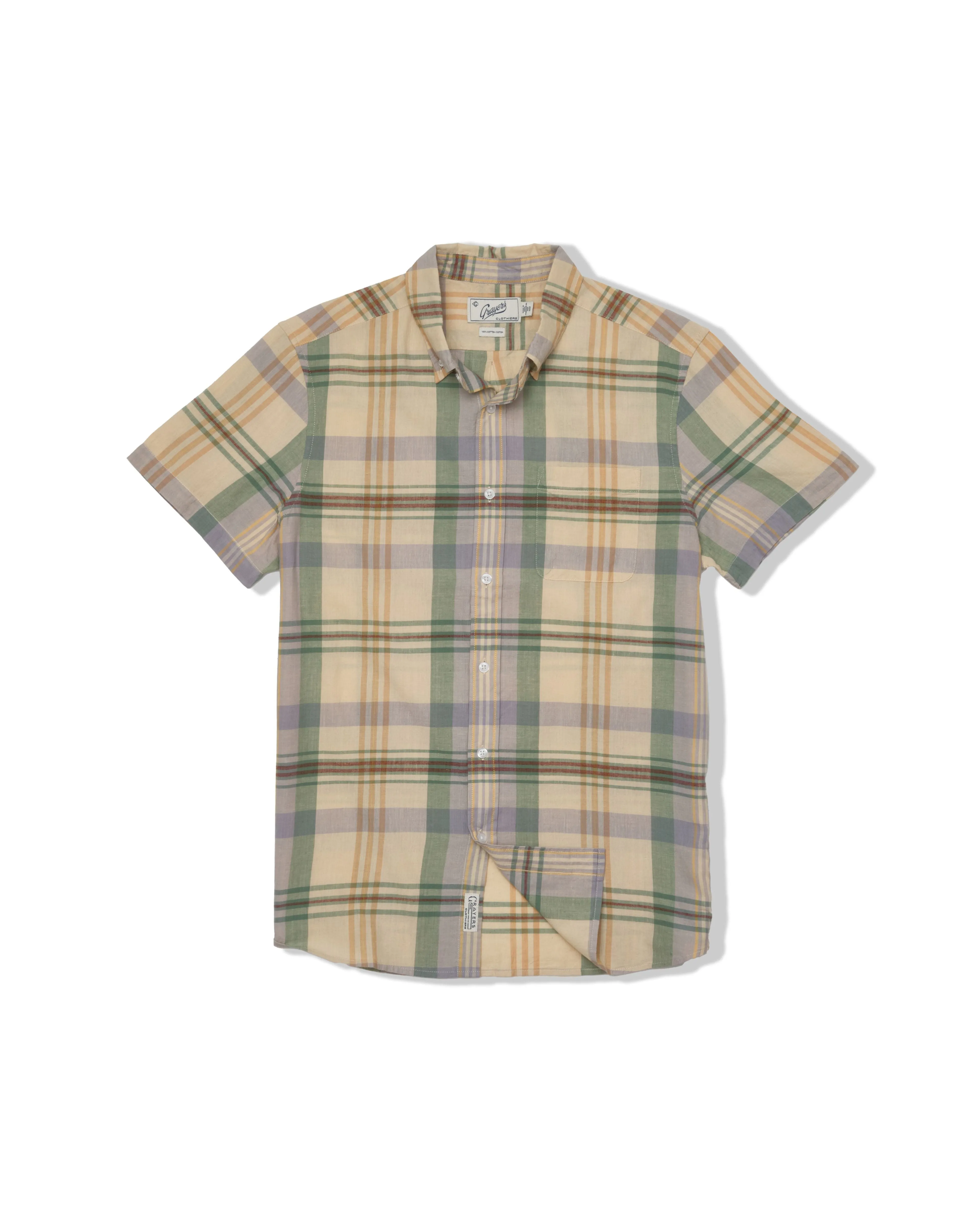 Classic Madras Plaid Short Sleeve Shirt - Lt Blue Cream Plaid sold by Grayers