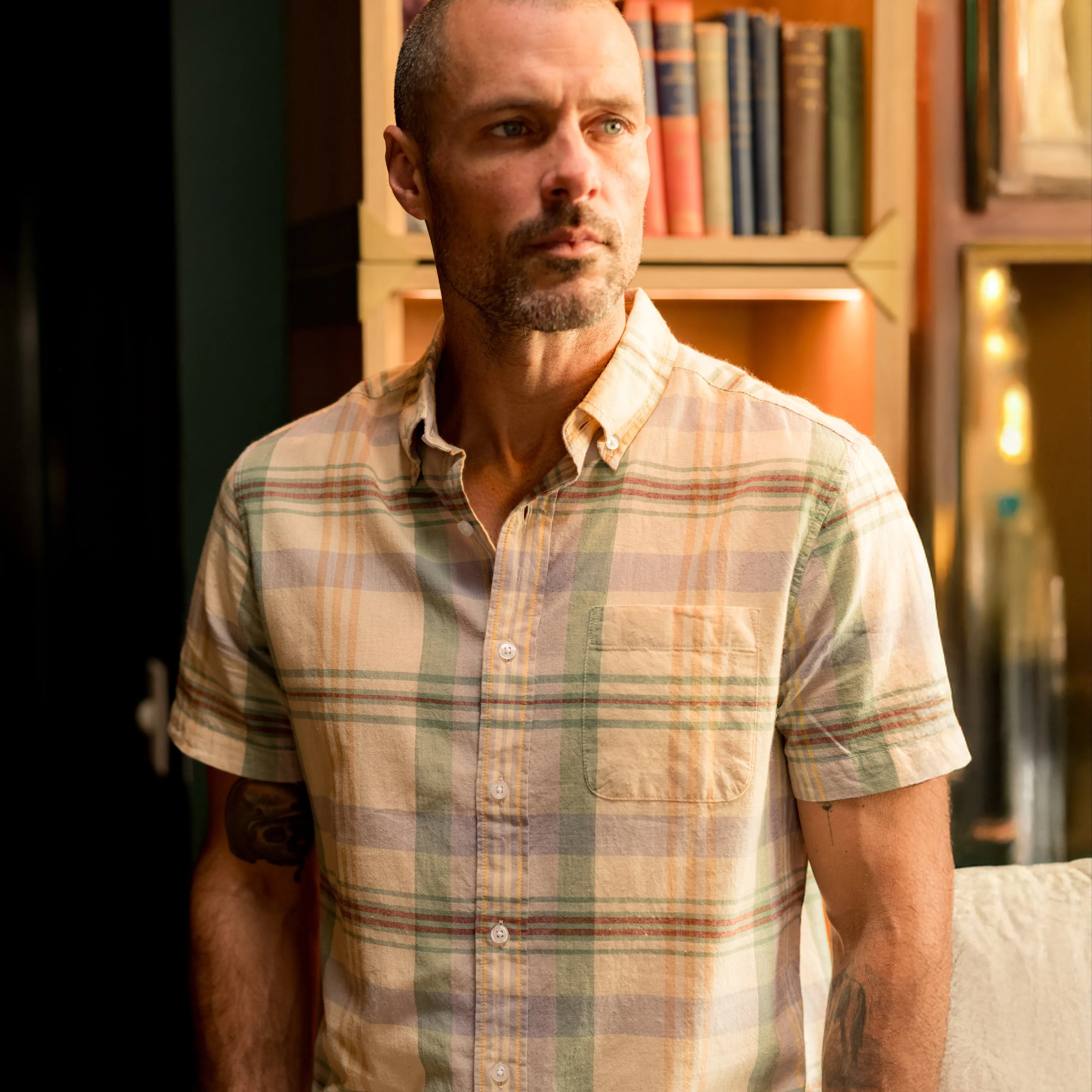 Classic Madras Plaid Short Sleeve Shirt - Lt Blue Cream Plaid sold by Grayers product image thumbnail 2