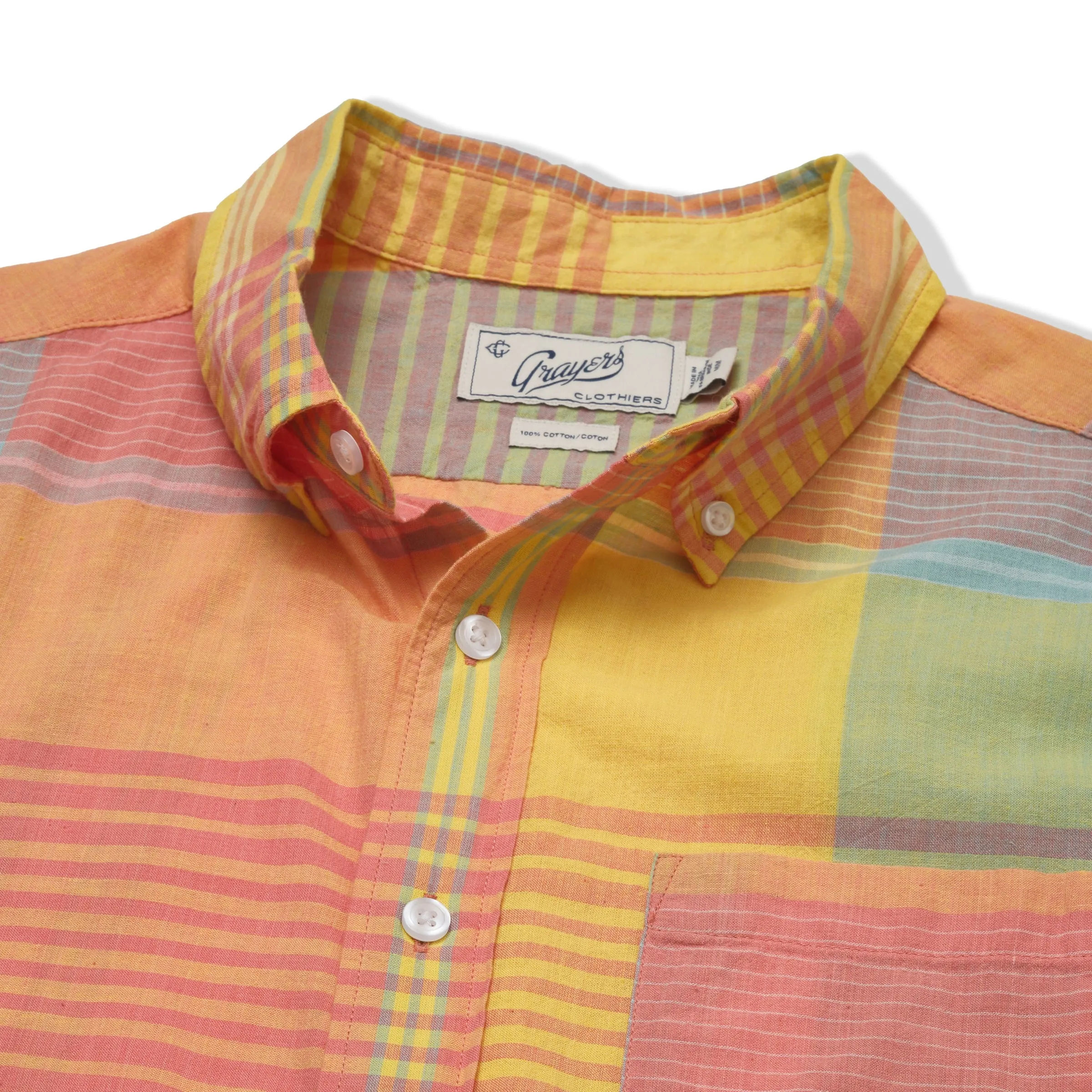 Classic Madras Plaid Short Sleeve Shirt - Orange Yellow Plaid sold by Grayers product image thumbnail 2