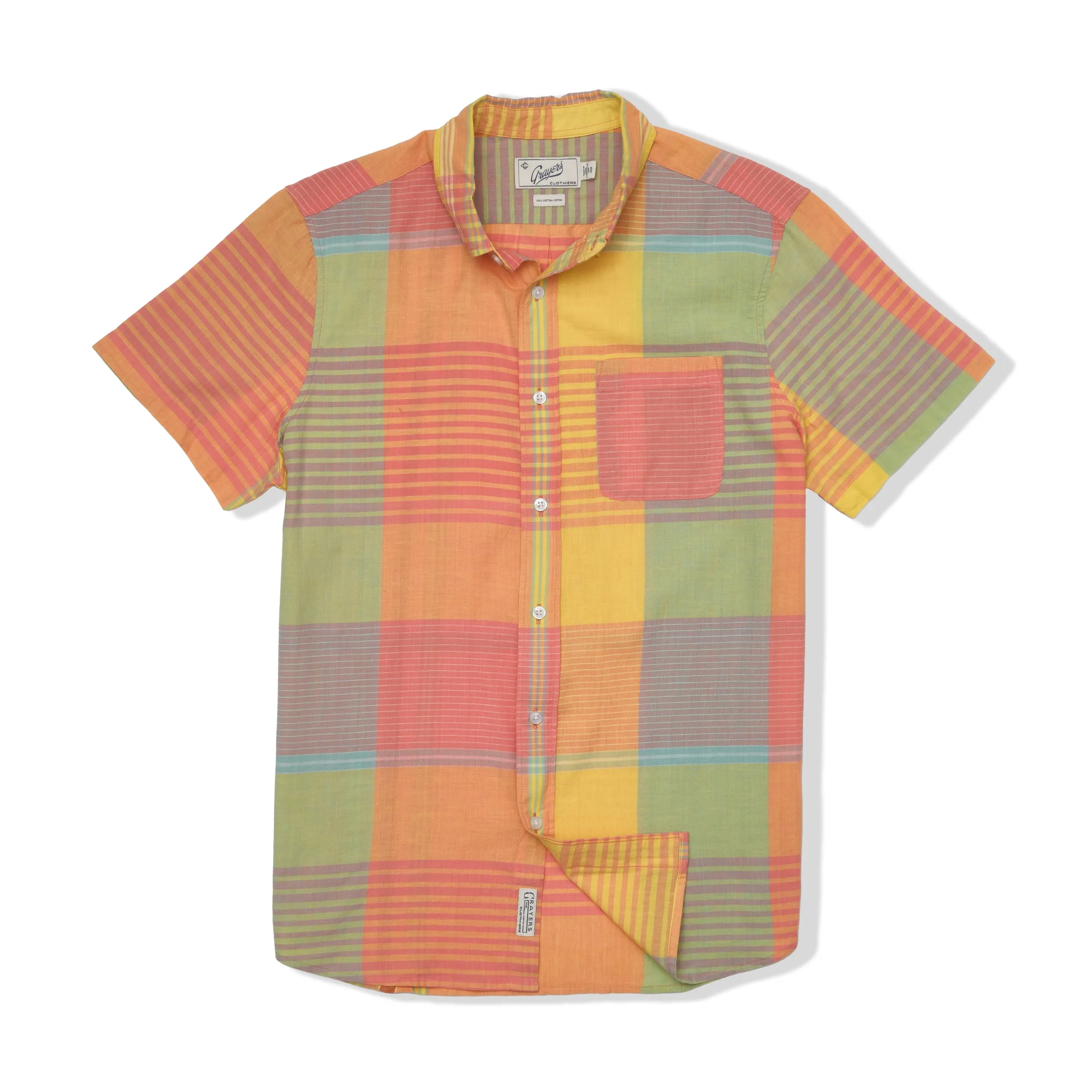 Classic Madras Plaid Short Sleeve Shirt - Orange Yellow Plaid sold by Grayers product image thumbnail 3