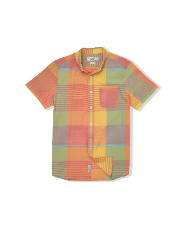 Classic Madras Plaid Short Sleeve Shirt - Orange Yellow Plaid sold by Grayers