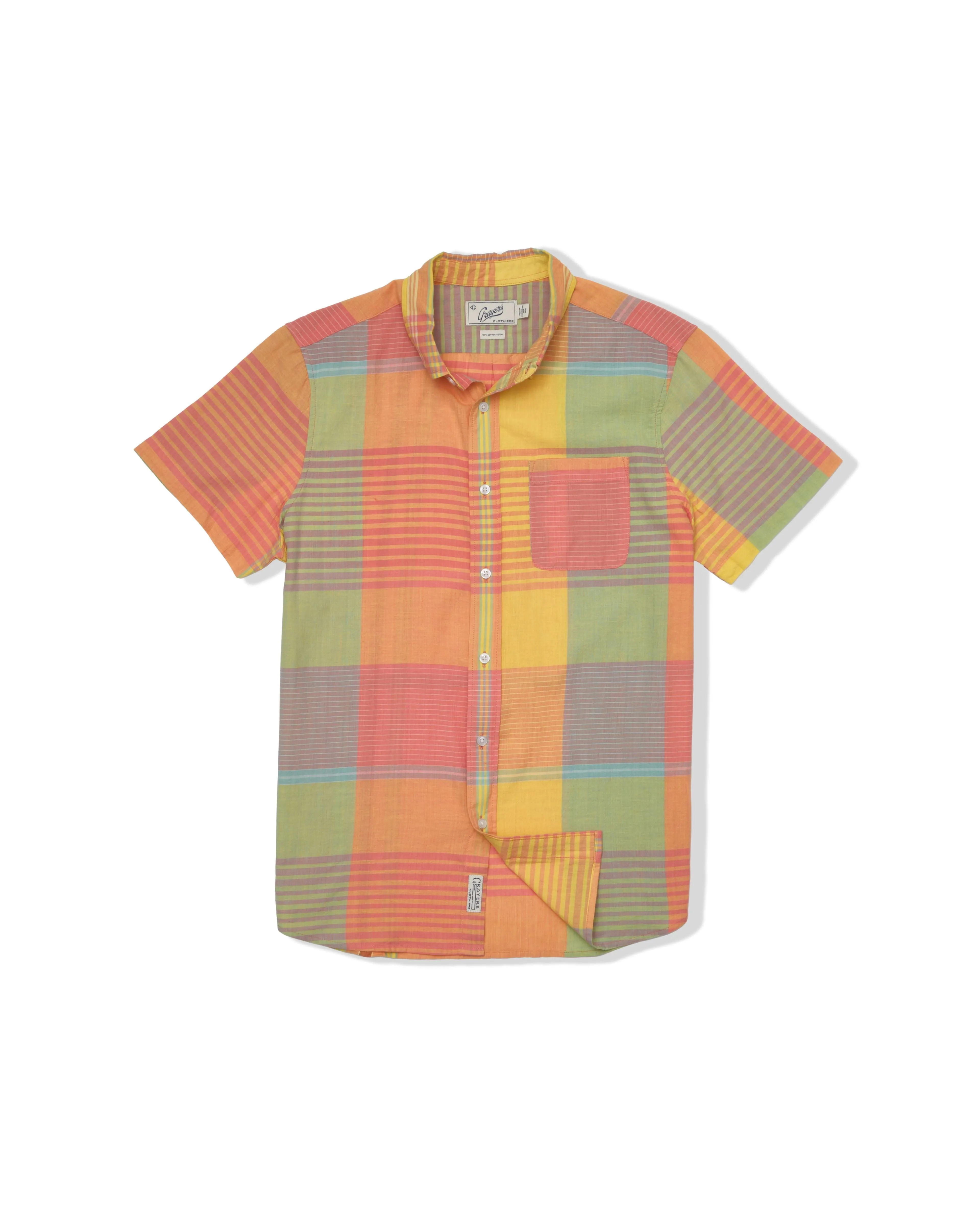 Classic Madras Plaid Short Sleeve Shirt - Orange Yellow Plaid sold by Grayers