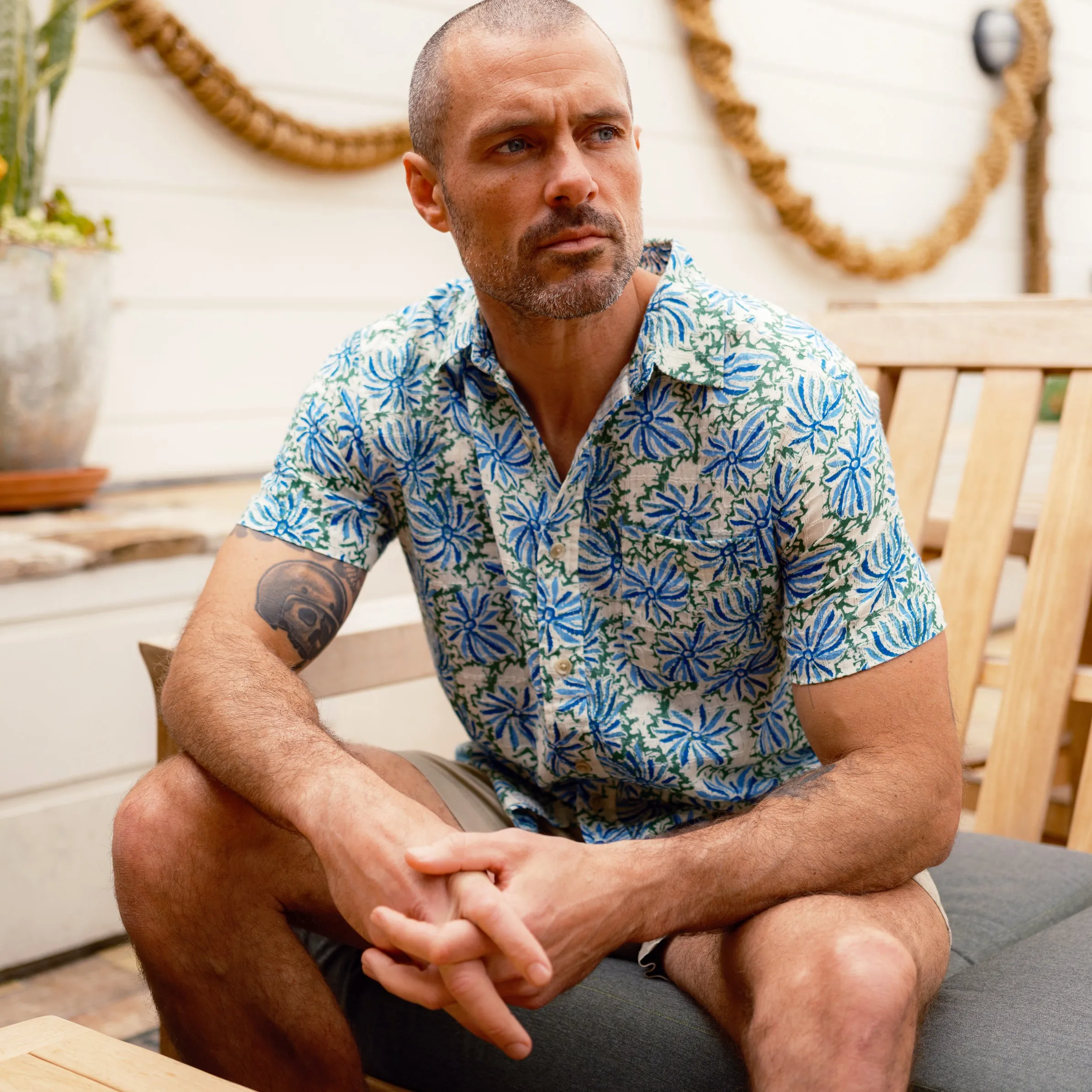 Bamboo Dobby Printed Short Sleeve Shirt - Blue Green Floral sold by Grayers product image thumbnail 2