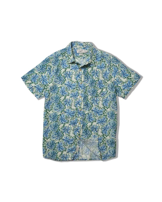 Bamboo Dobby Printed Short Sleeve Shirt - Blue Green Floral sold by Grayers