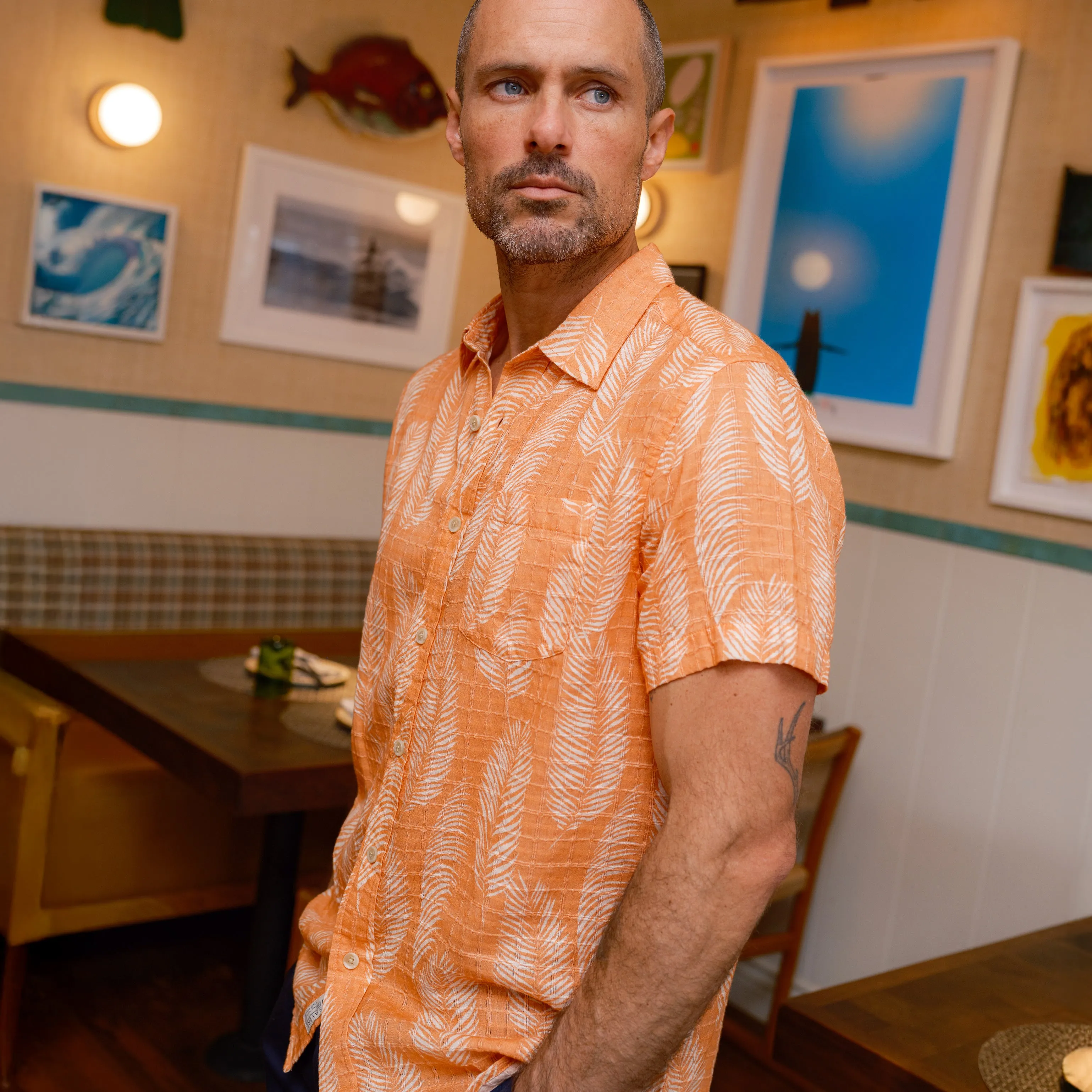 Bamboo Dobby Printed Short Sleeve Shirt - Coppertone Leaf sold by Grayers product image thumbnail 2