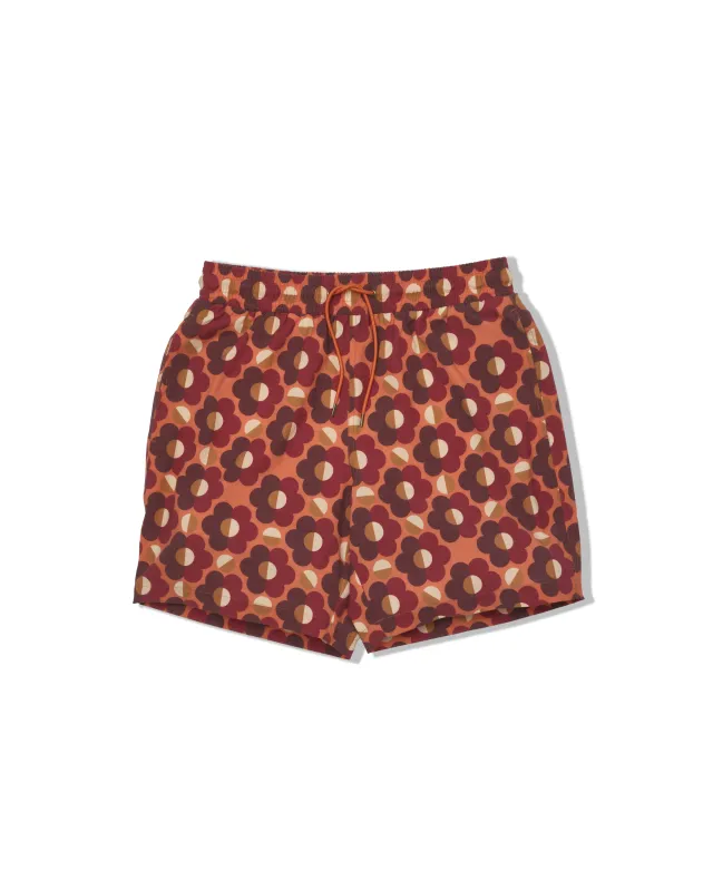 Eco Poly Cotton Stretch Swim Trunk 7" - Geometric Brown Orange sold by Grayers