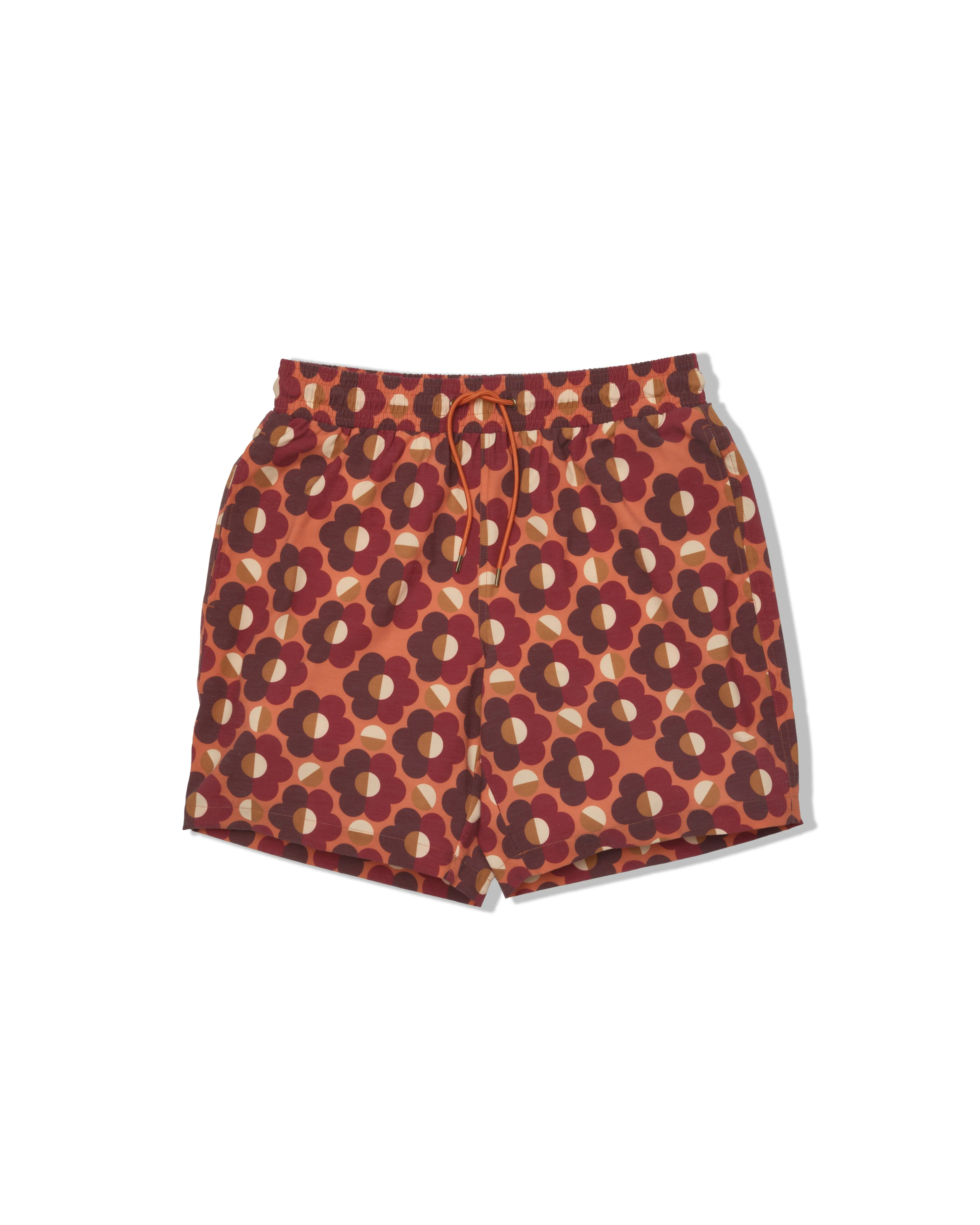 Eco Poly Cotton Stretch Swim Trunk 7" - Geometric Brown Orange sold by Grayers