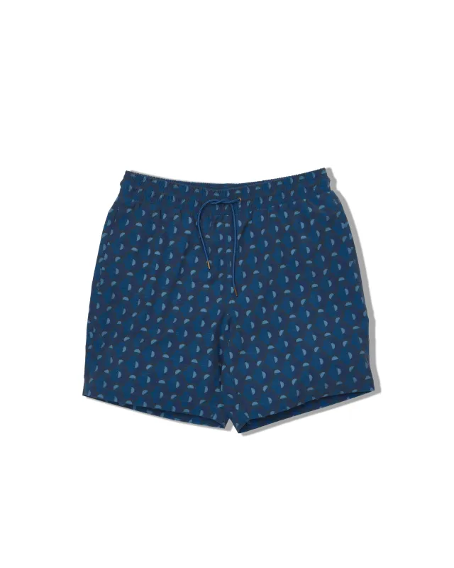 Eco Poly Cotton Stretch Swim Trunk 7" - Geometric Blue Navy sold by Grayers