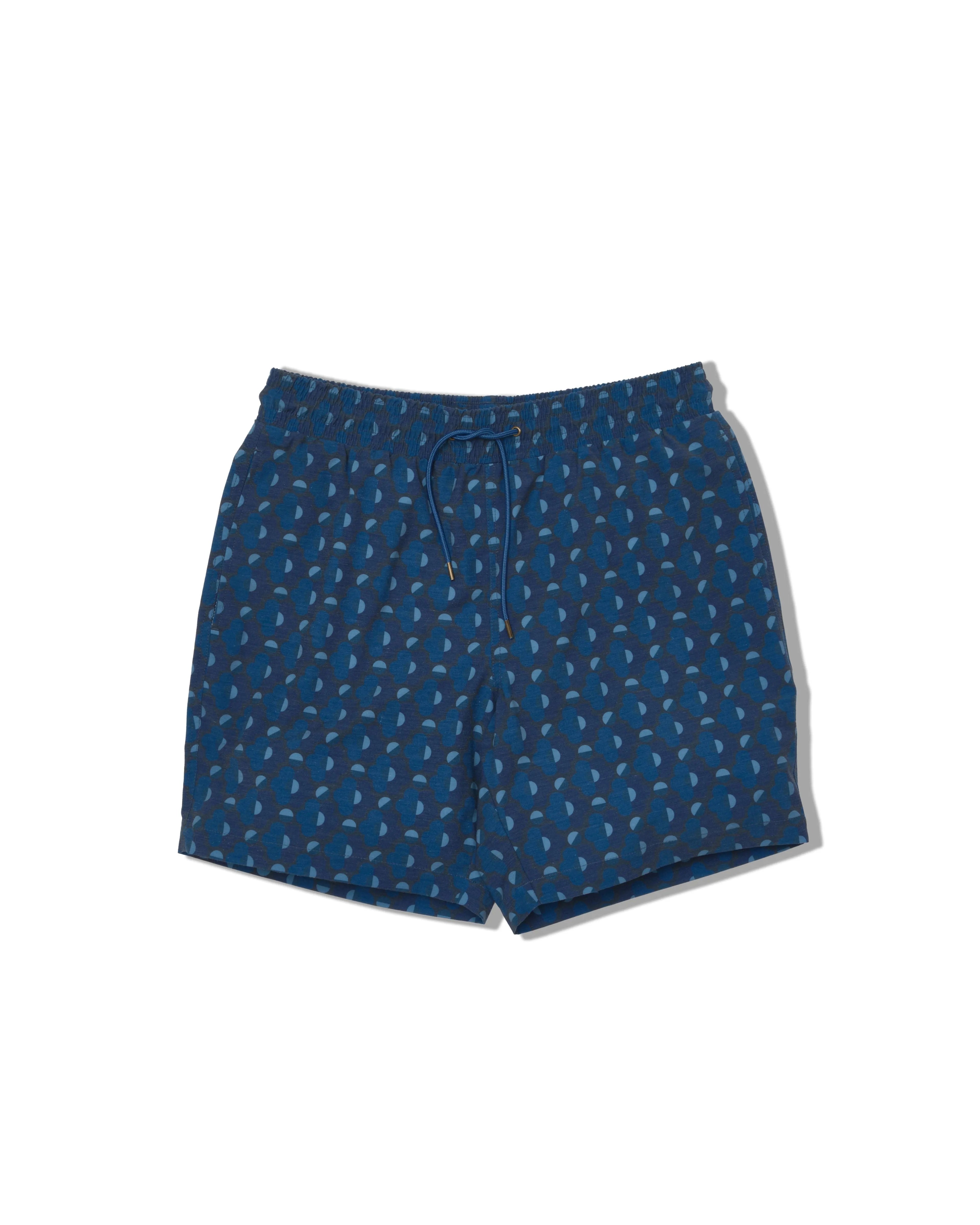 Eco Poly Cotton Stretch Swim Trunk 7" - Geometric Blue Navy sold by Grayers