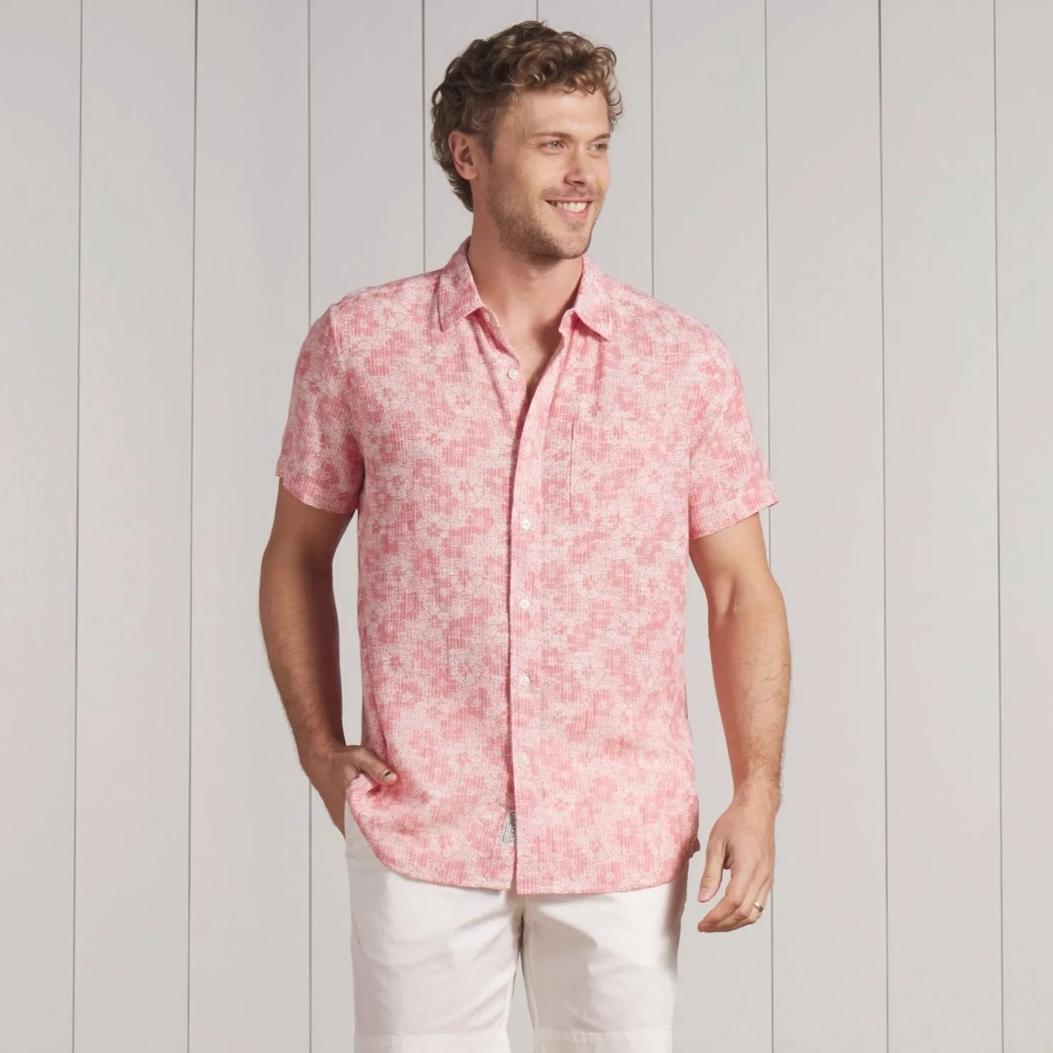 Madras Cottage Loom Printed Shirt - Red White Floral sold by Grayers product image thumbnail 3