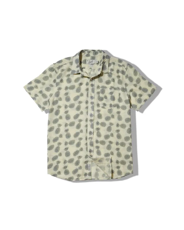 Madras Cottage Loom Printed Shirt - Blue Pineapple sold by Grayers