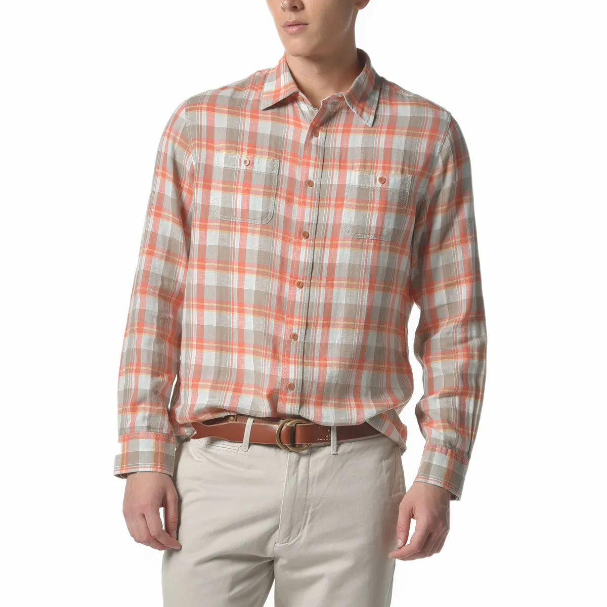 Dorset Herringbone Shirt - Orange Khaki Blue Herringbone (Final Sale)* sold by Grayers product image thumbnail 2