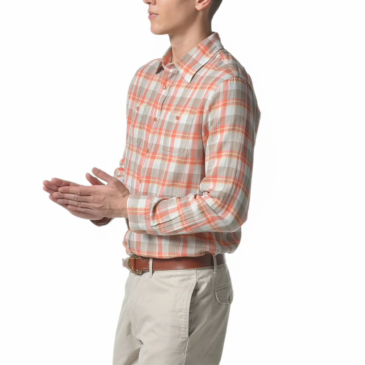 Dorset Herringbone Shirt - Orange Khaki Blue Herringbone (Final Sale)* sold by Grayers product image thumbnail 4